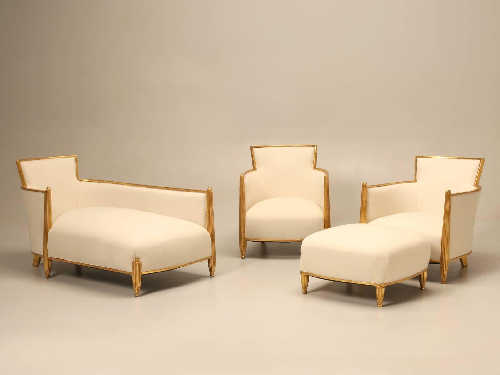 French circa 1940s Gilded Bergere Chairs with Ottoman 4