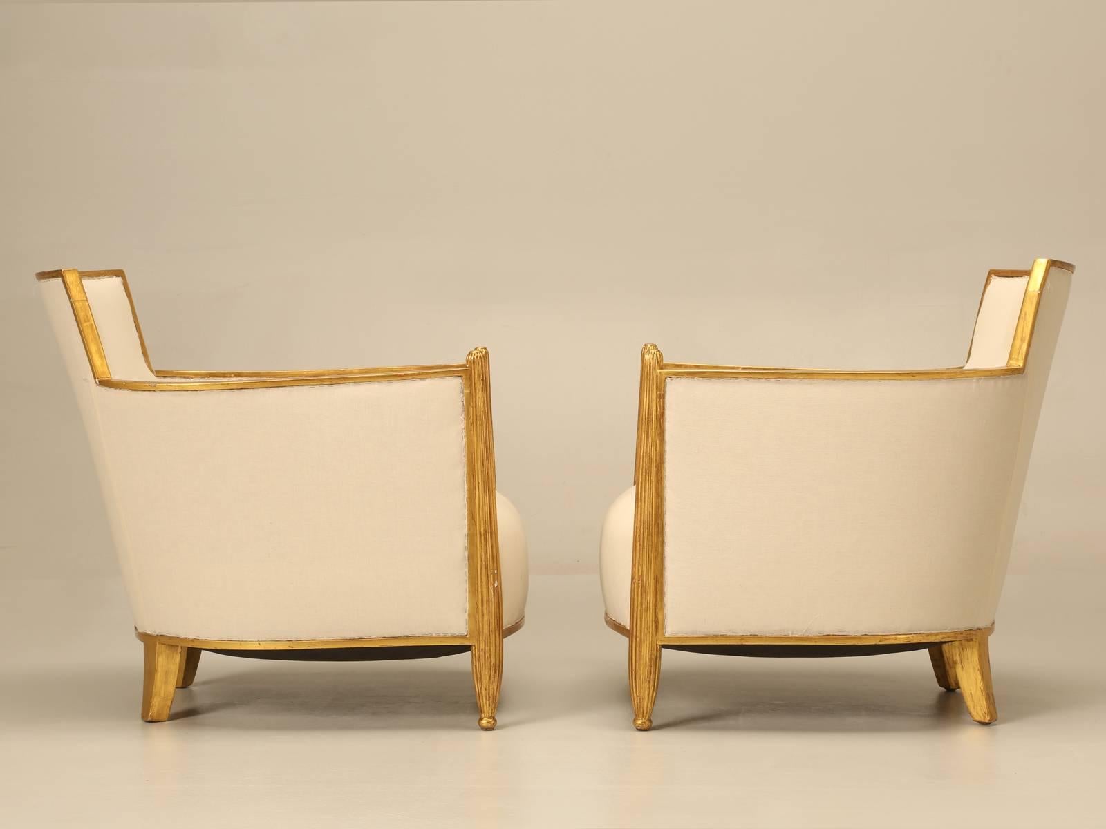 French circa 1940s Gilded Bergere Chairs with Ottoman 1