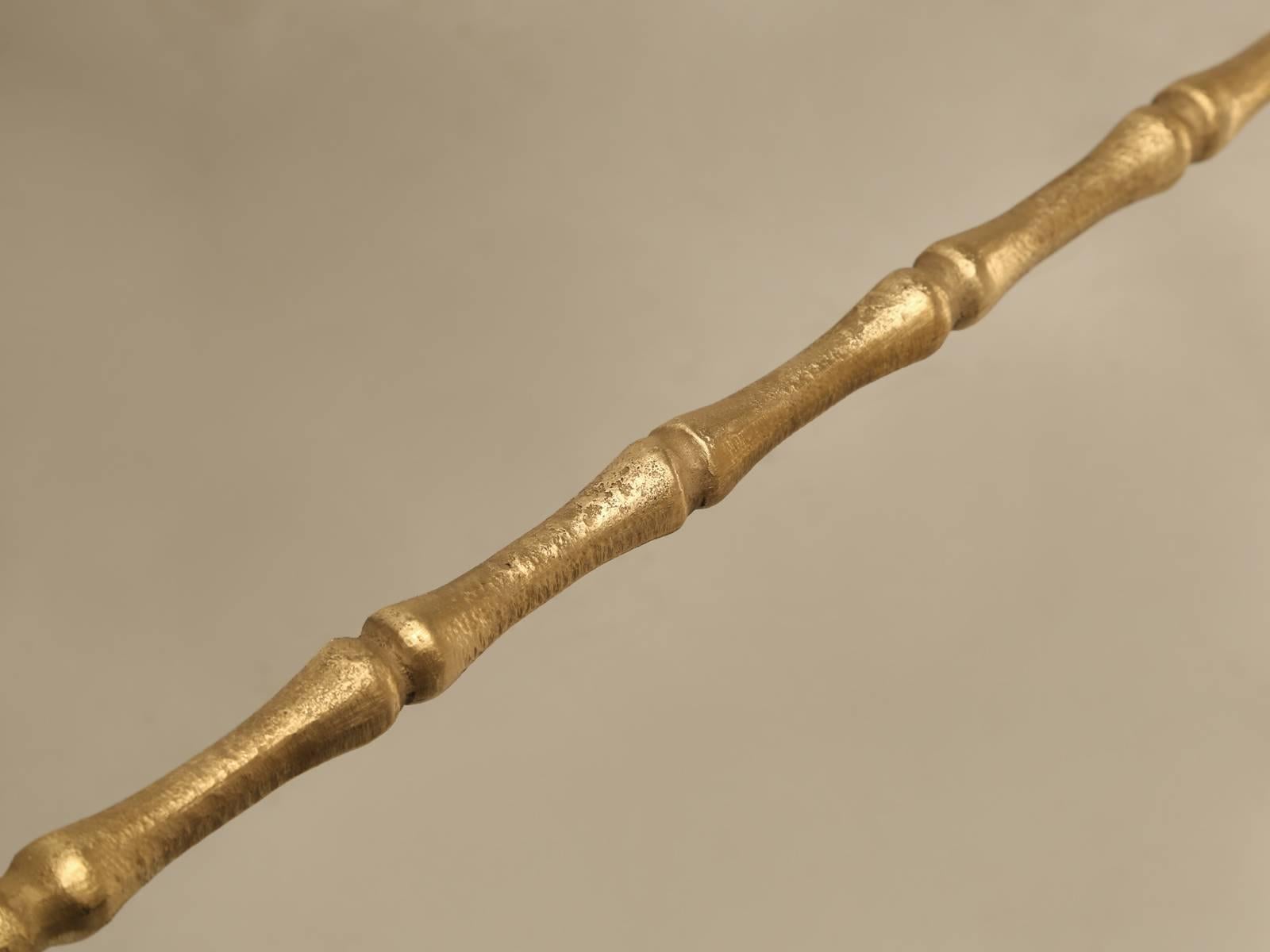 American Polished Solid Brass Counter Stools in a Jansen Inspired Faux Bamboo Design