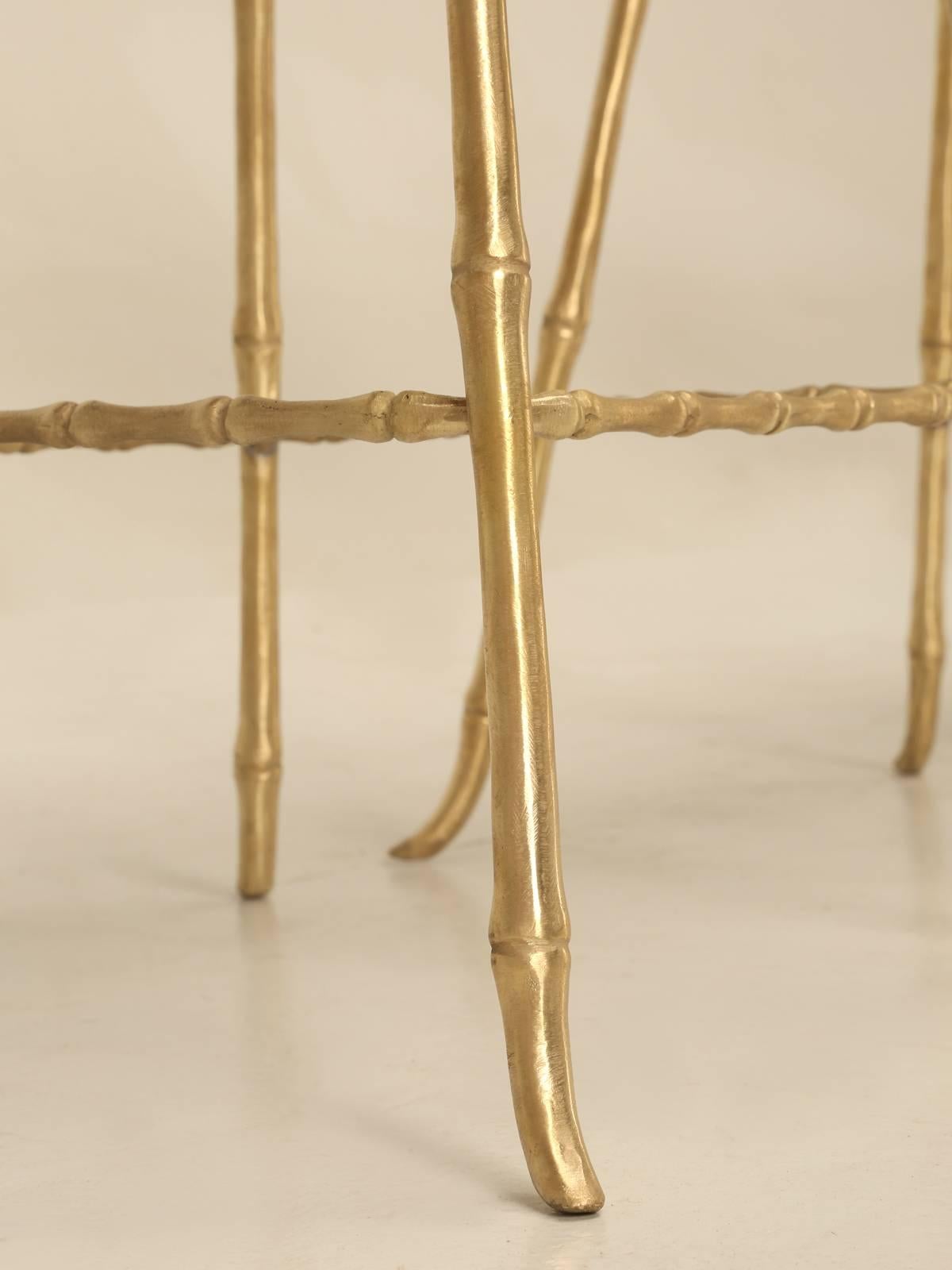 Hand-Crafted Polished Solid Brass Counter Stools in a Jansen Inspired Faux Bamboo Design