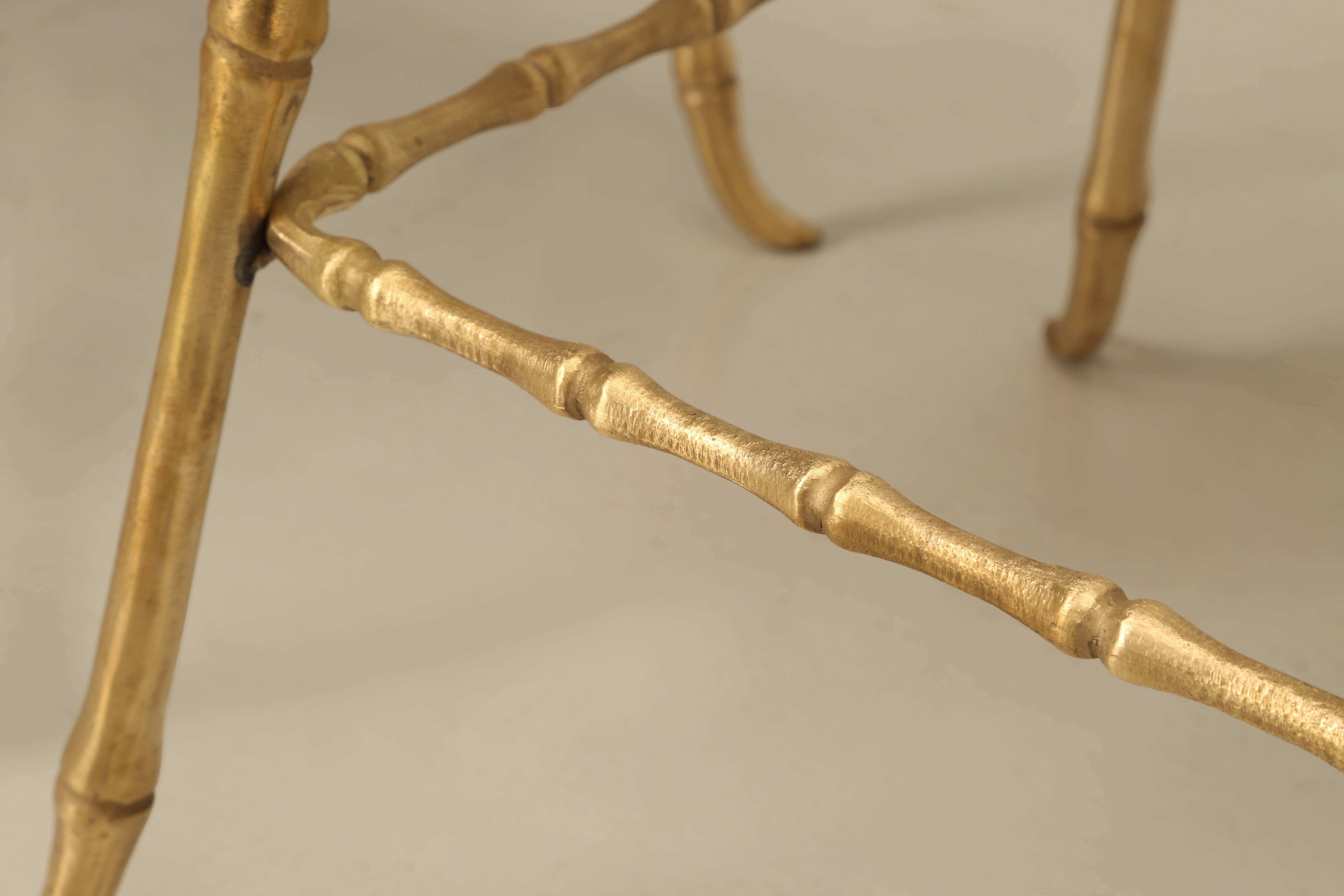 Mid-Century Modern Polished Solid Brass Counter Stools in a Jansen Inspired Faux Bamboo Design