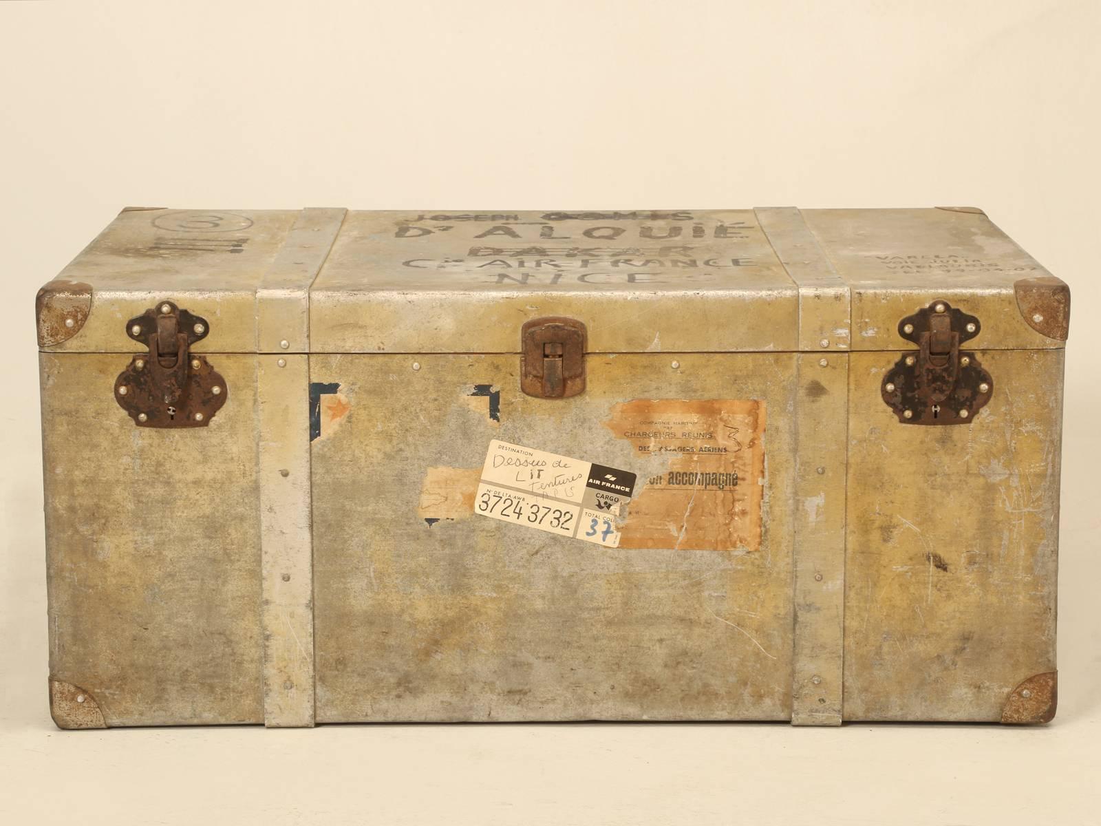Mid-20th Century French Metal Trunk or Suitcase