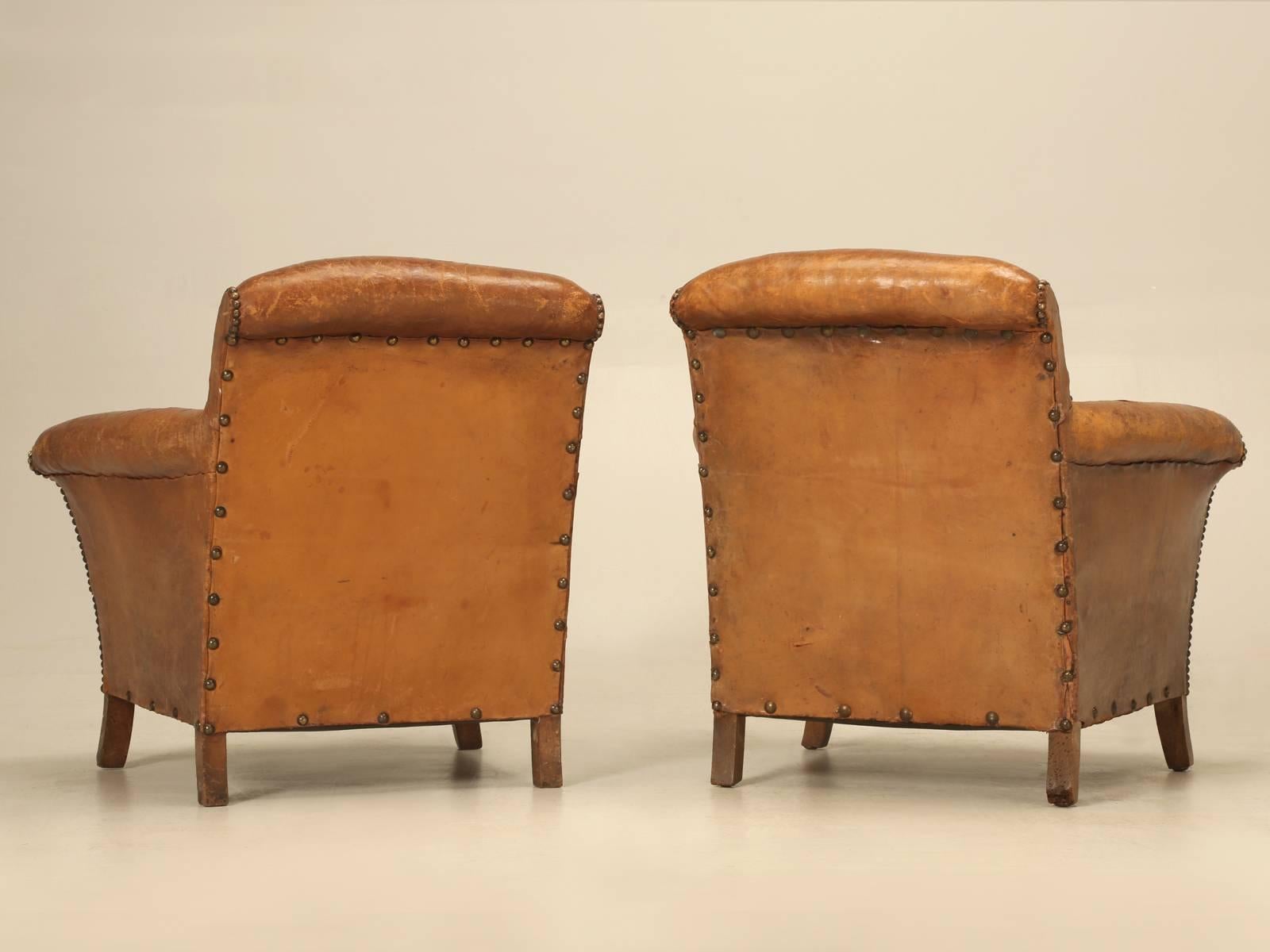 French Art Deco Leather Club Chairs, Original Leather and Fully Restored  5