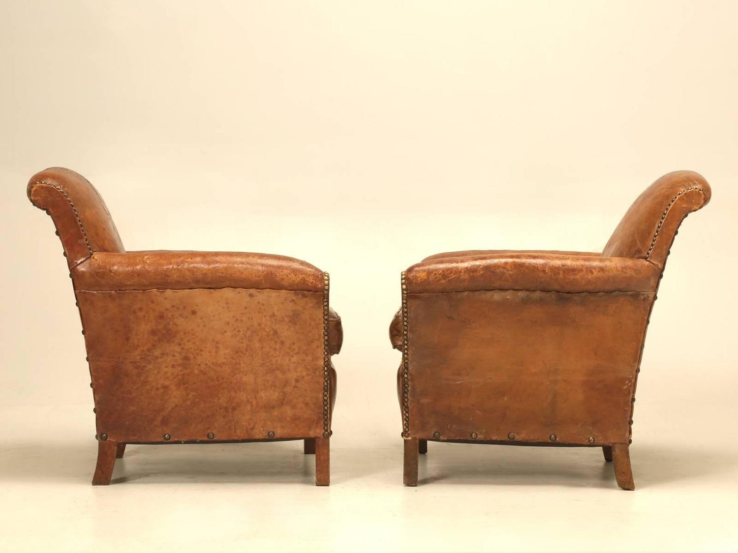 French Art Deco Leather Club Chairs, Restored For Sale at
