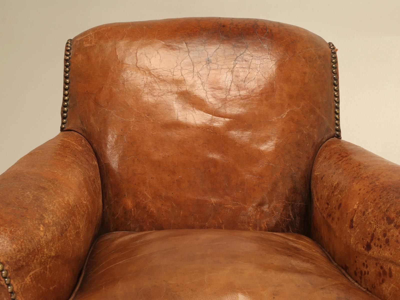 Hand-Crafted French Art Deco Leather Club Chairs, Original Leather and Fully Restored 