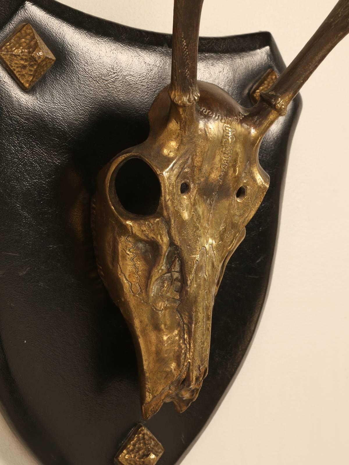 Mid-20th Century French Polished Brass Stag Skull
