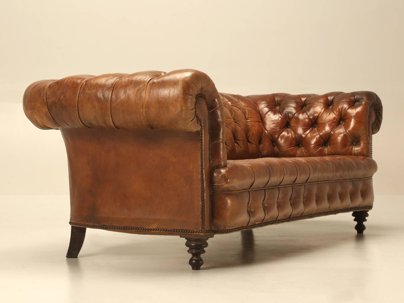 Late 19th Century Antique Leather Chesterfield Sofa in Original Leather