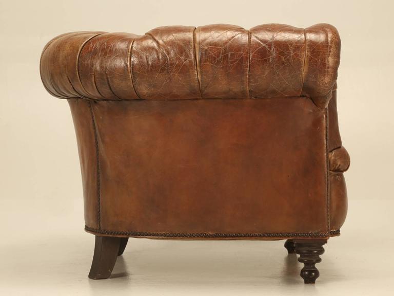 Antique Chesterfield Chair in Original Leather and Horsehair Stuffing