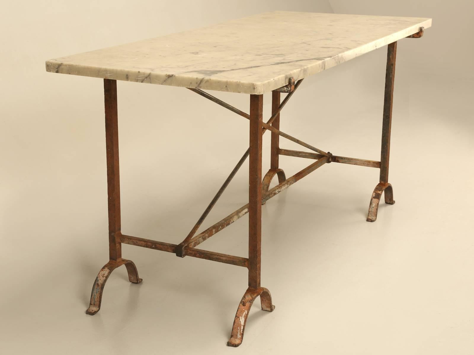 Late 19th Century Antique French Iron and Marble Kitchen Table