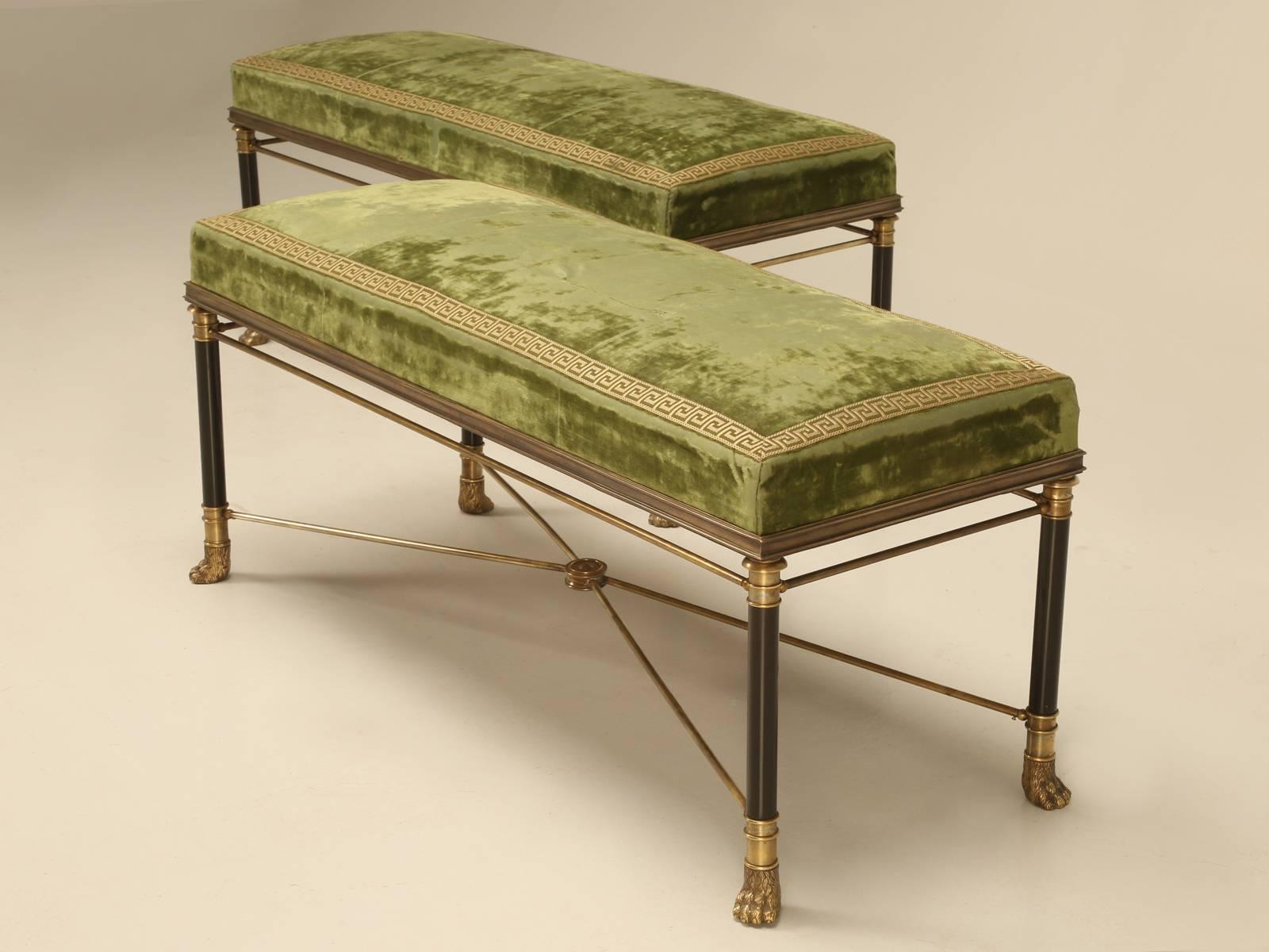 Mid-20th Century Pair of French Bronze, Brass and Lacquered Benches, 1940s