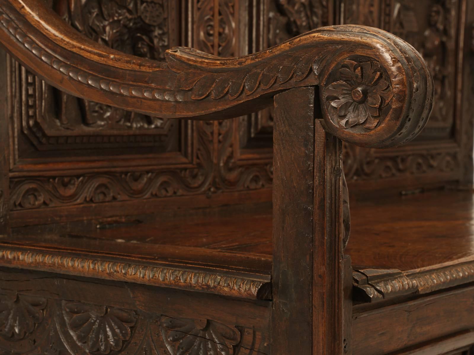 Antique Gothic Inspired Oak Bench 3