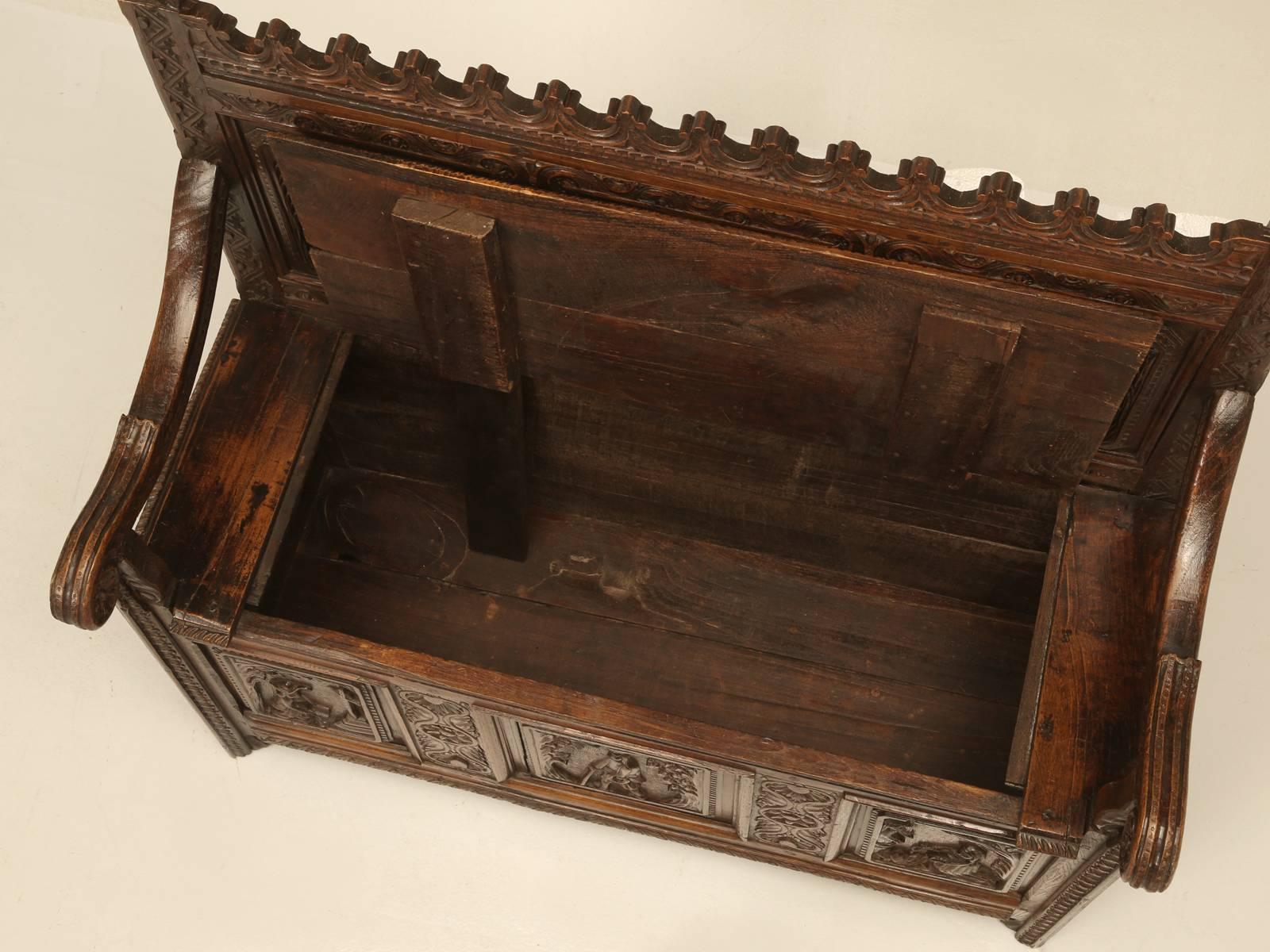 Antique Gothic Inspired Oak Bench 2