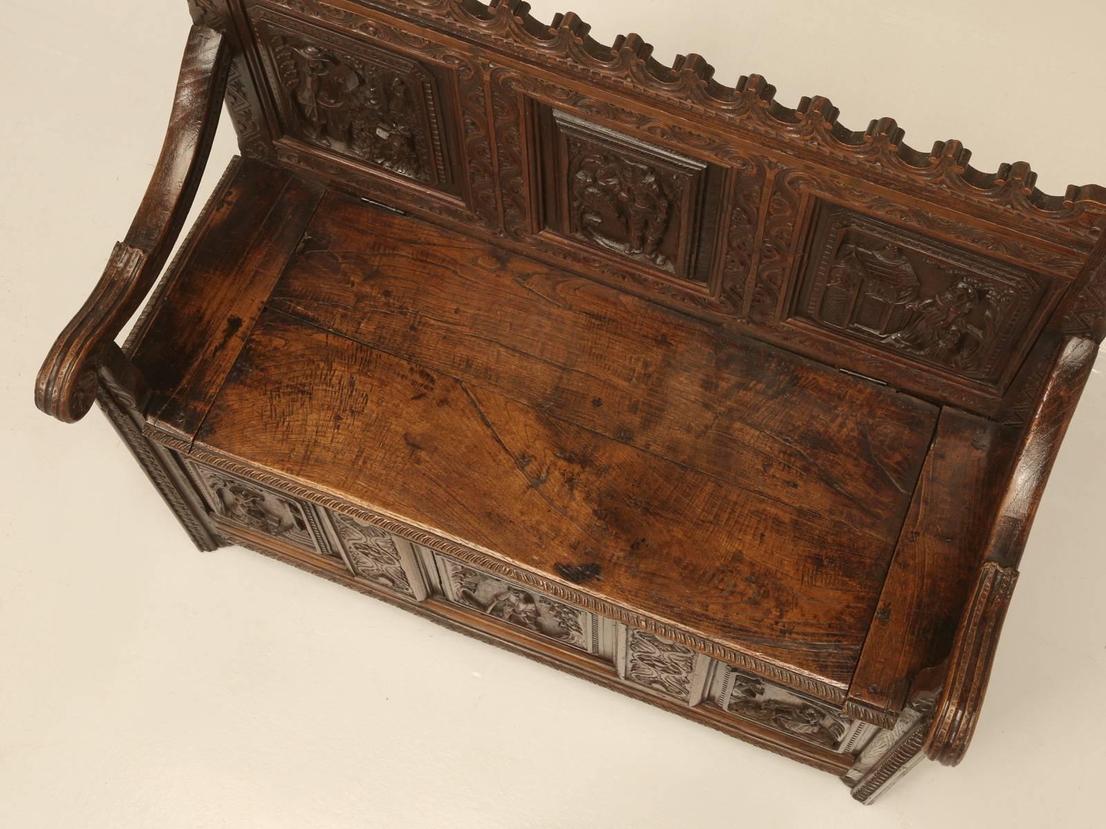 Late 19th Century Antique Gothic Inspired Oak Bench