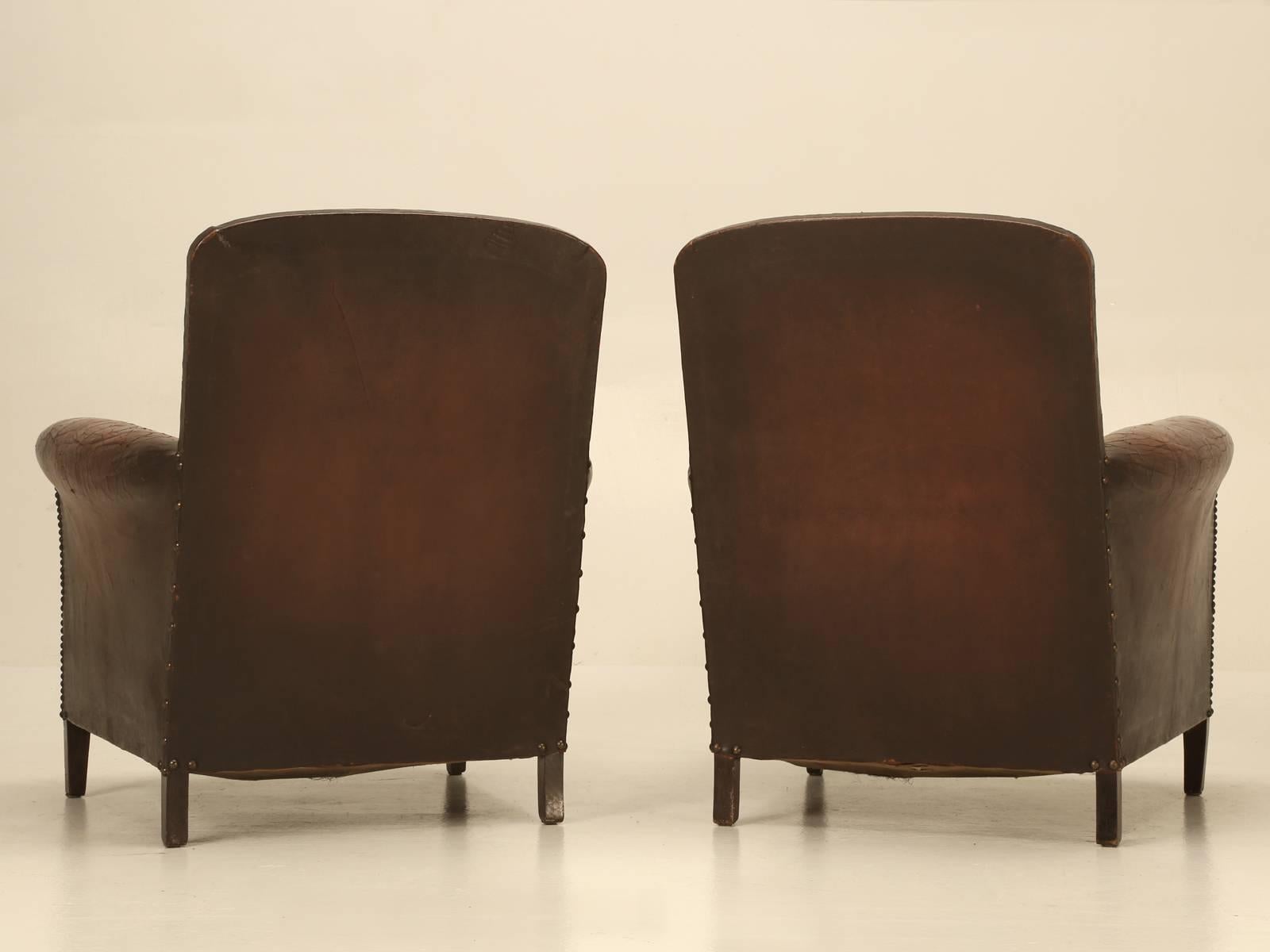 French Leather Club Chairs in Original Leather 5