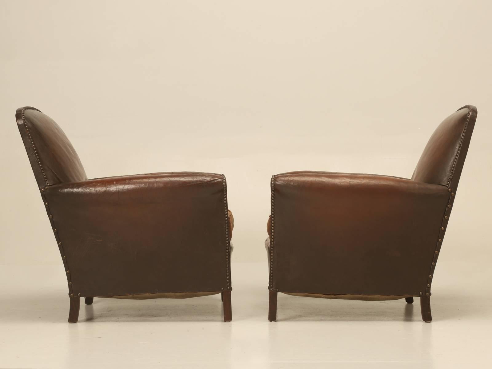 French Leather Club Chairs in Original Leather 4