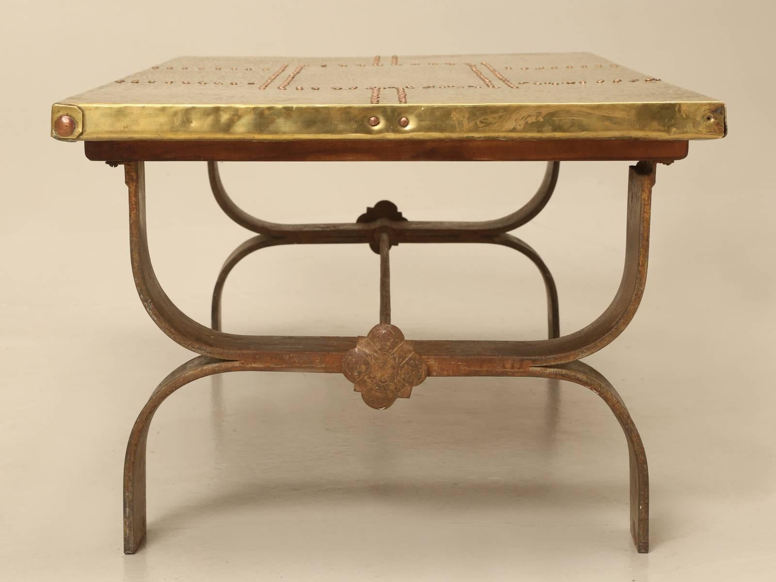 French Mid-Century Brass and Steel Coffee Table 5