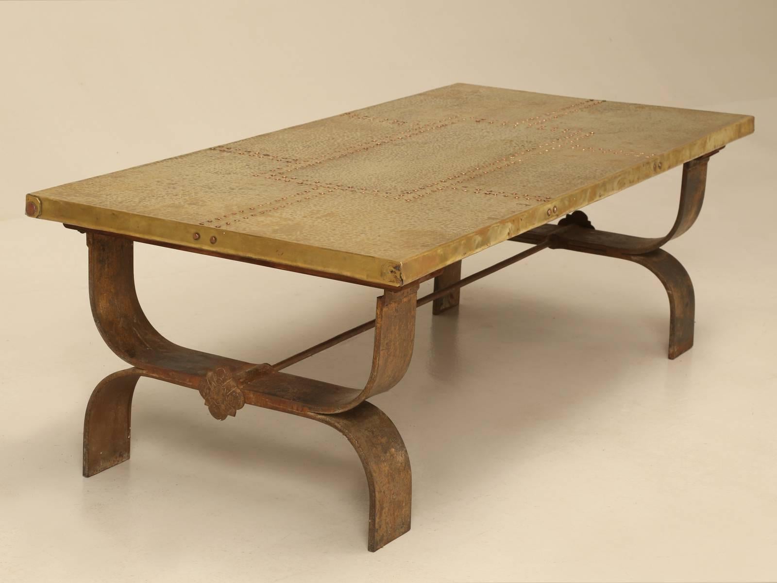 Industrial French Mid-Century Brass and Steel Coffee Table