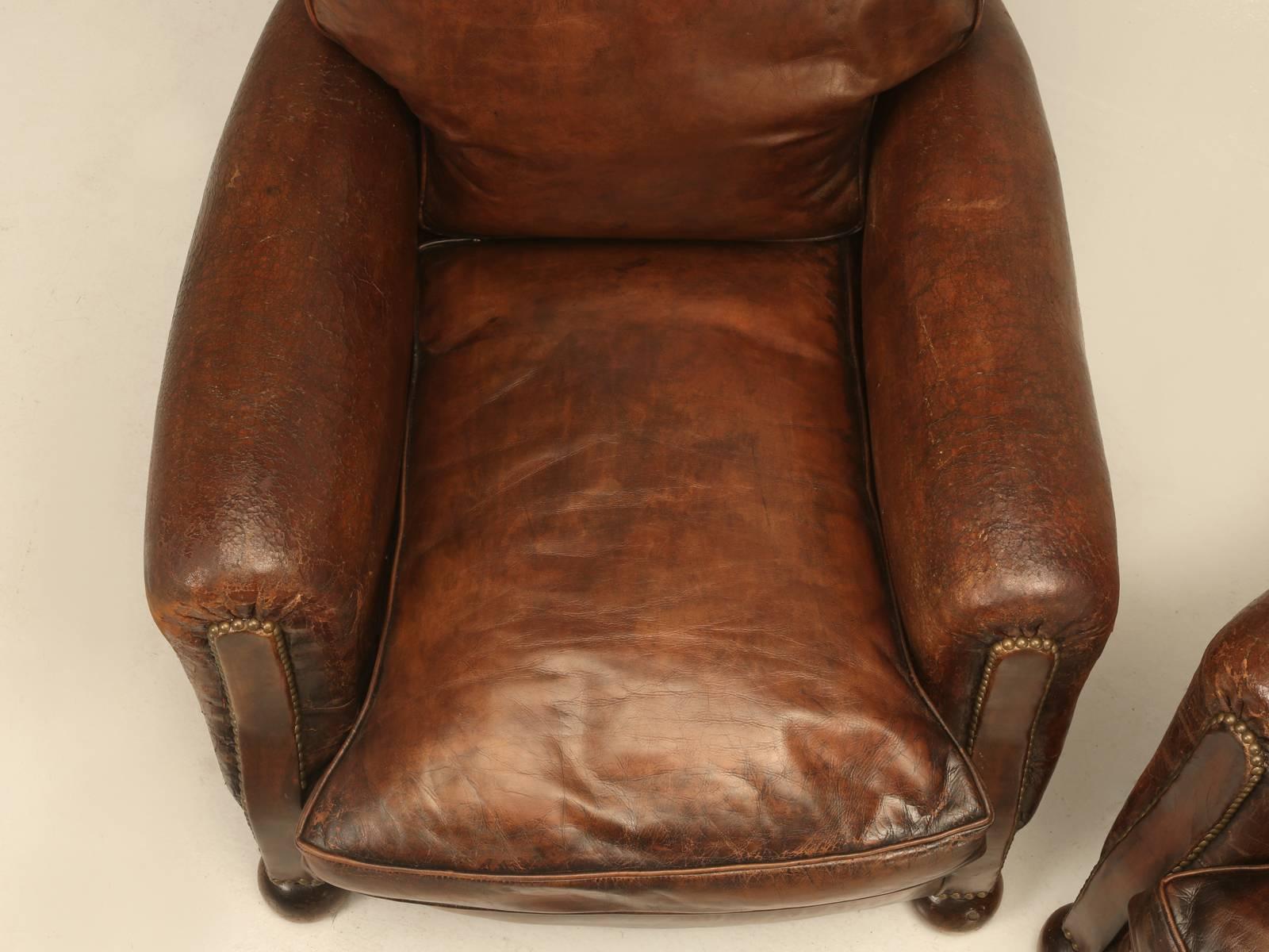 Mid-20th Century Pair of French Leather Art Deco Club Chairs