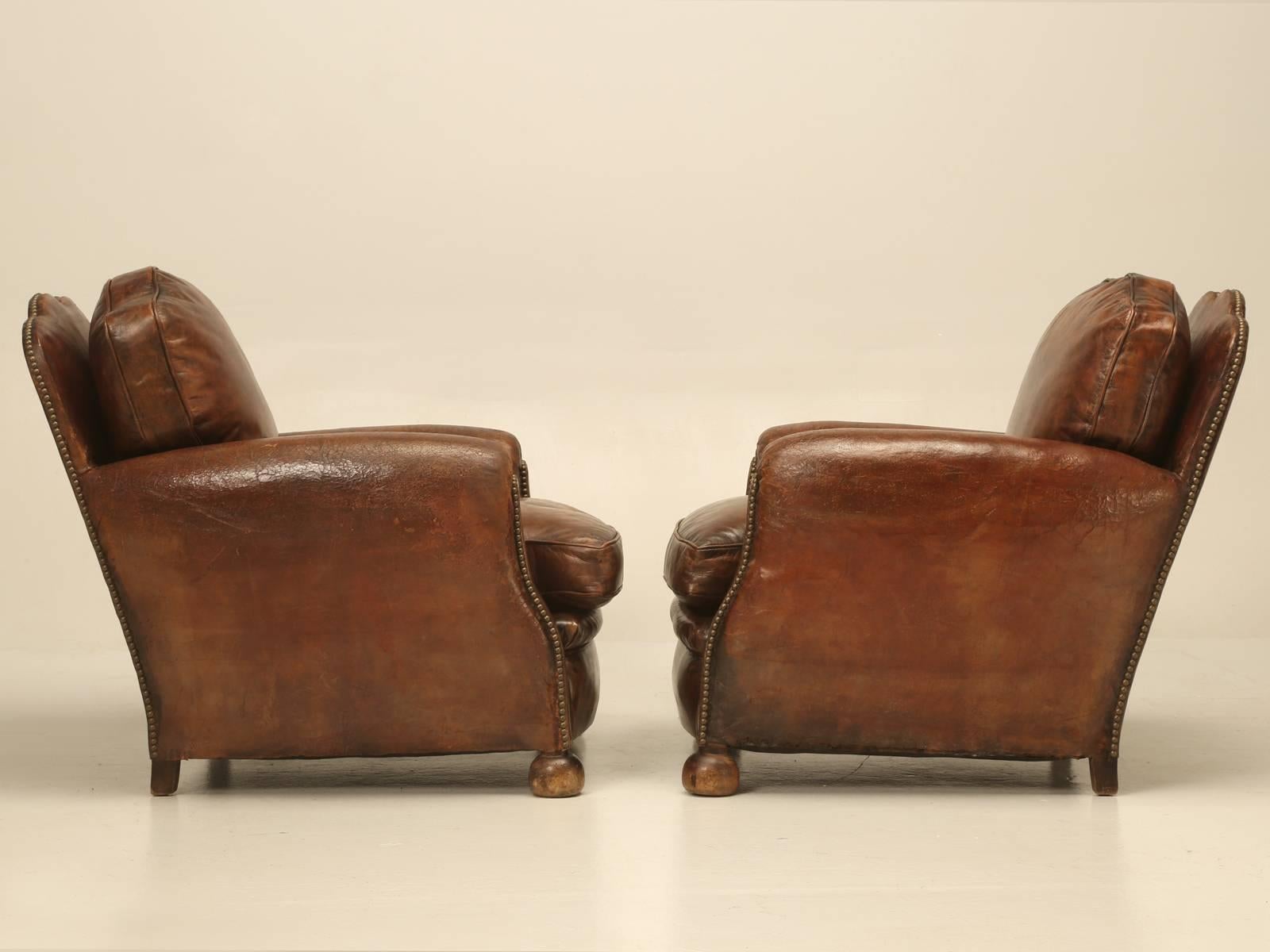 Pair of French Leather Art Deco Club Chairs 5
