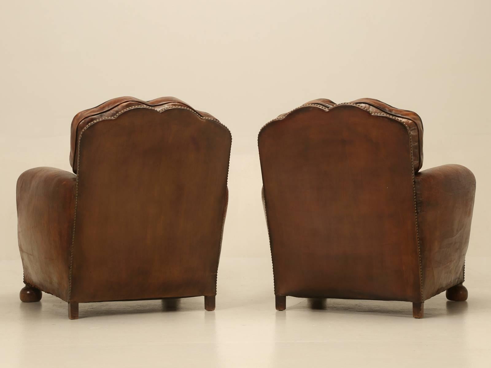 Pair of French Leather Art Deco Club Chairs 6