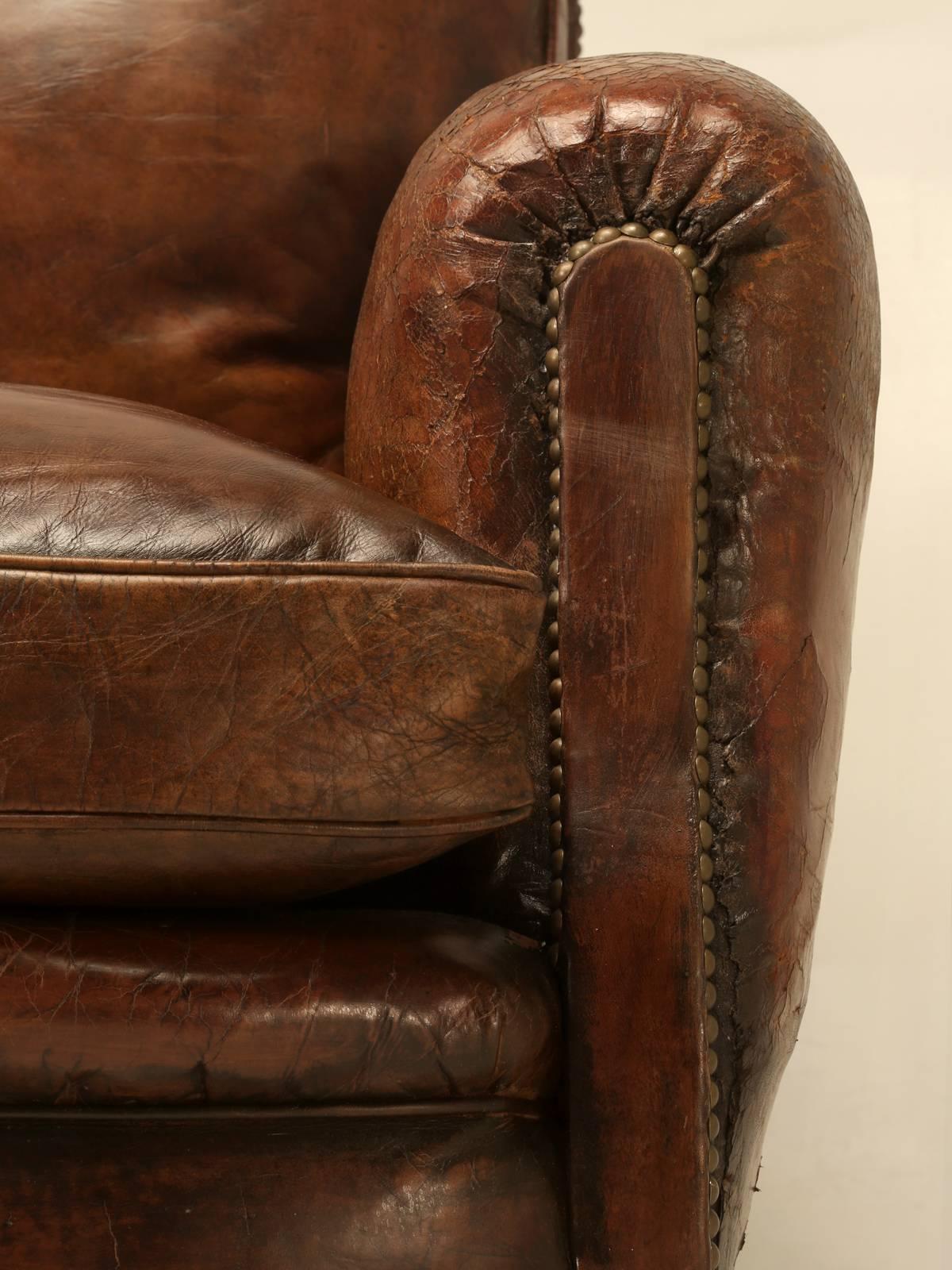 Pair of French Leather Art Deco Club Chairs 4