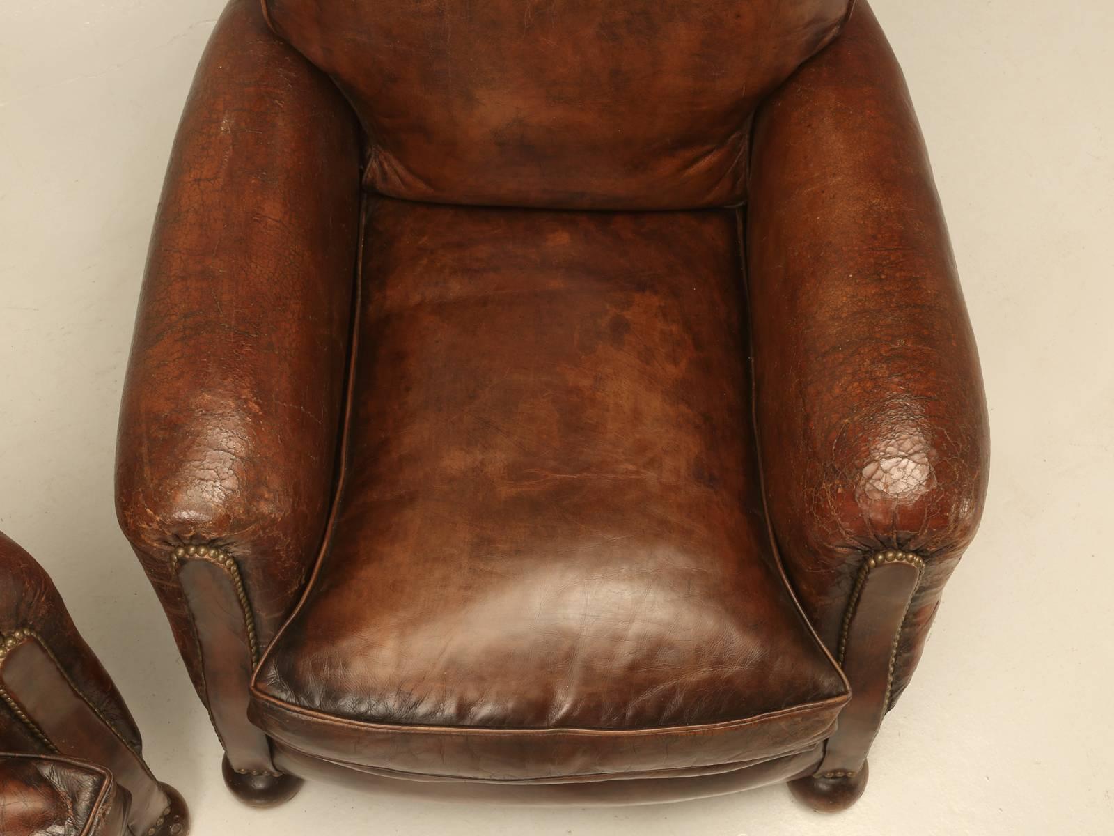 Pair of French Leather Art Deco Club Chairs 1