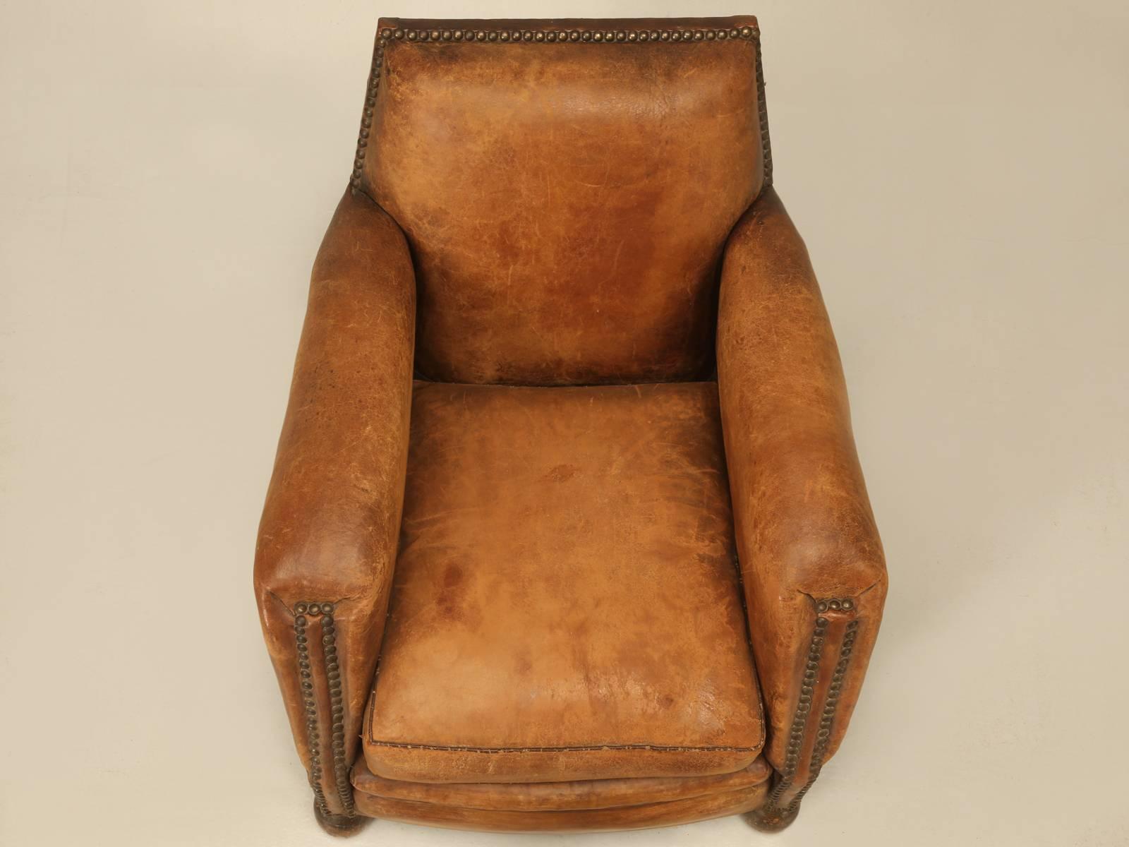 Mid-20th Century French Art Deco Leather Club Chair, Single