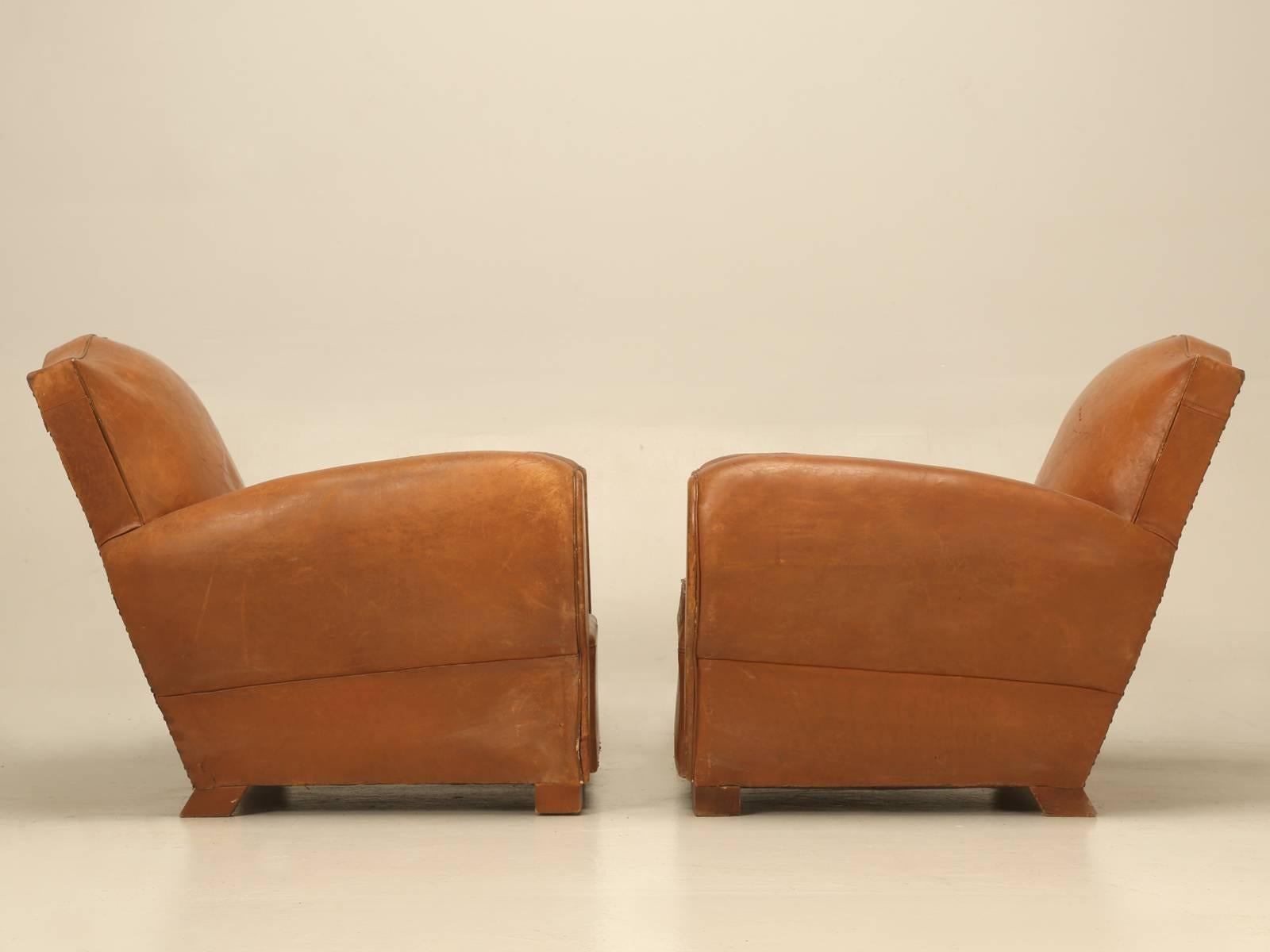 French Leather Club Chairs in a Moustache Style 4