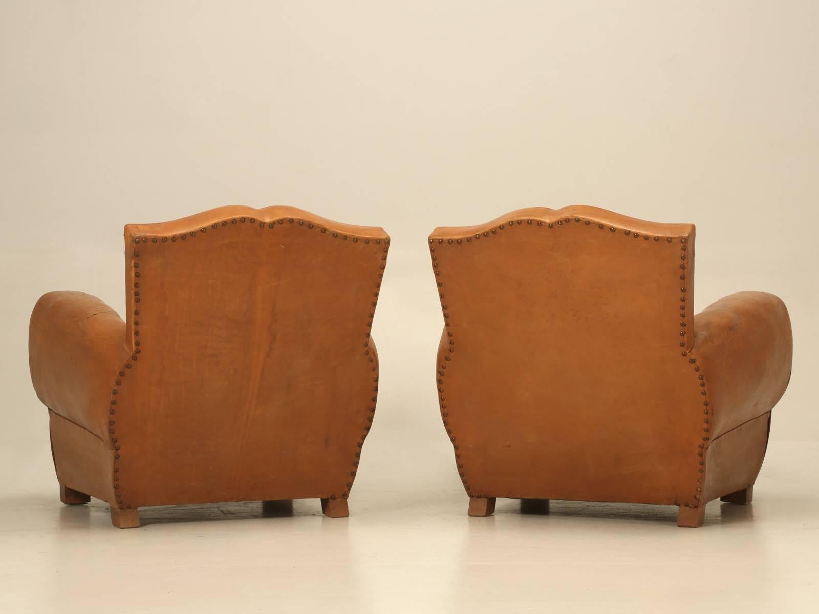 French Leather Club Chairs in a Moustache Style 5