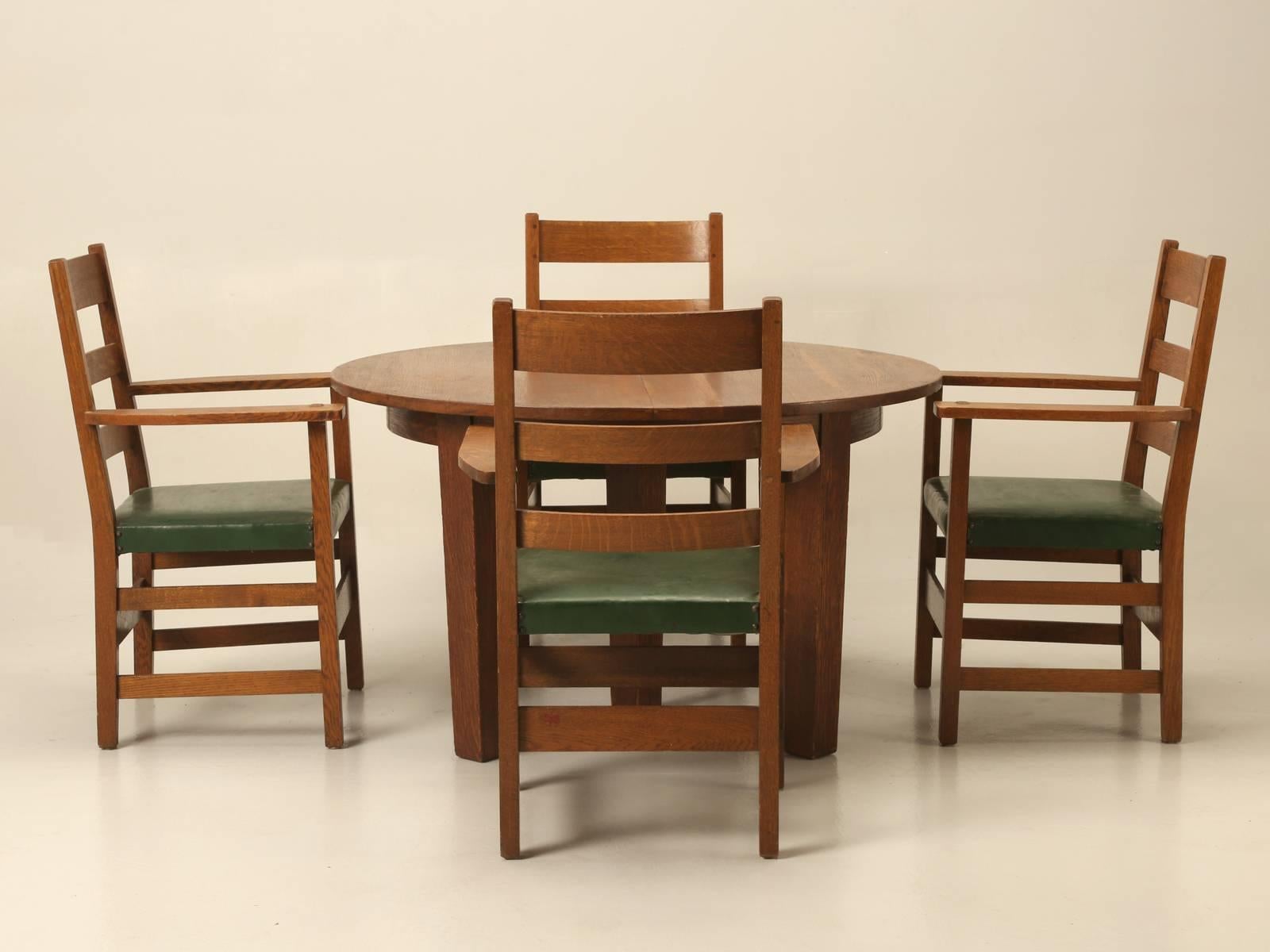Just a nice old Arts & Craft kitchen, or small dining room table set, that at one time did have a leaf, so it could be reproduced. Best described as in all original condition and has never been restored, so if you look carefully, you will see some