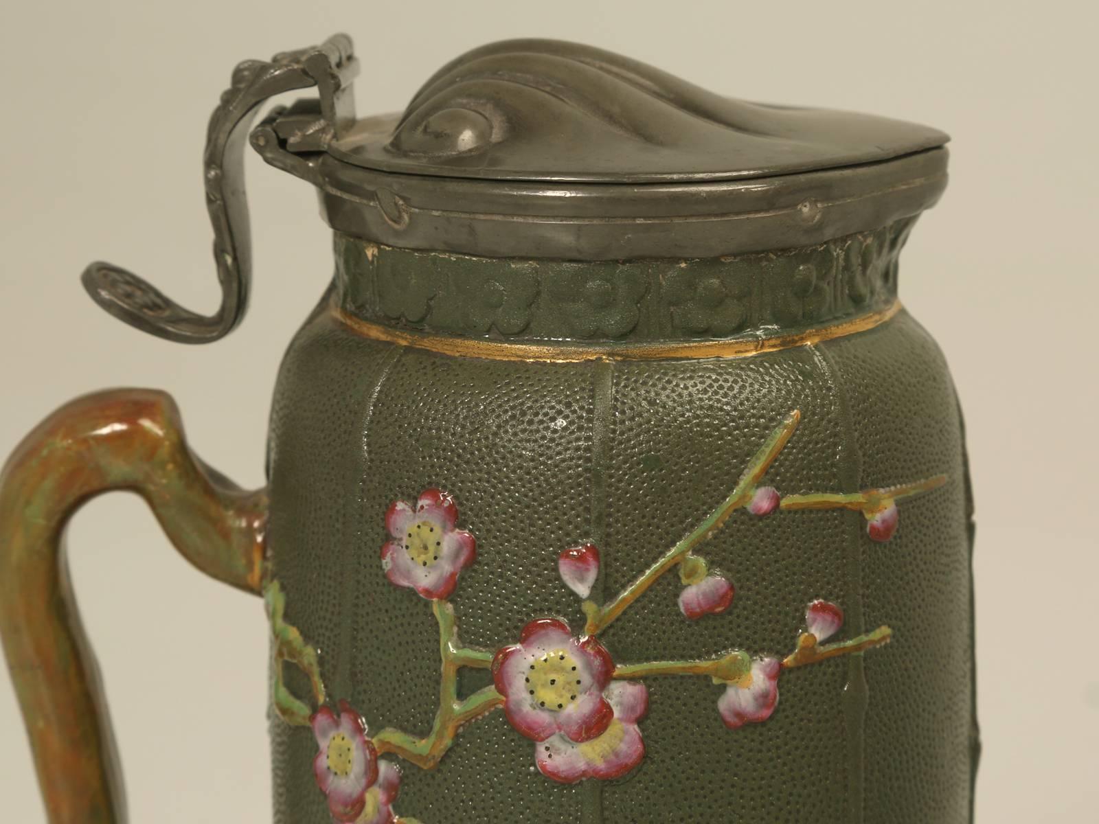 Late 19th Century English Stafforshire Pottery Pitcher in a Chinese Chippendale Style For Sale
