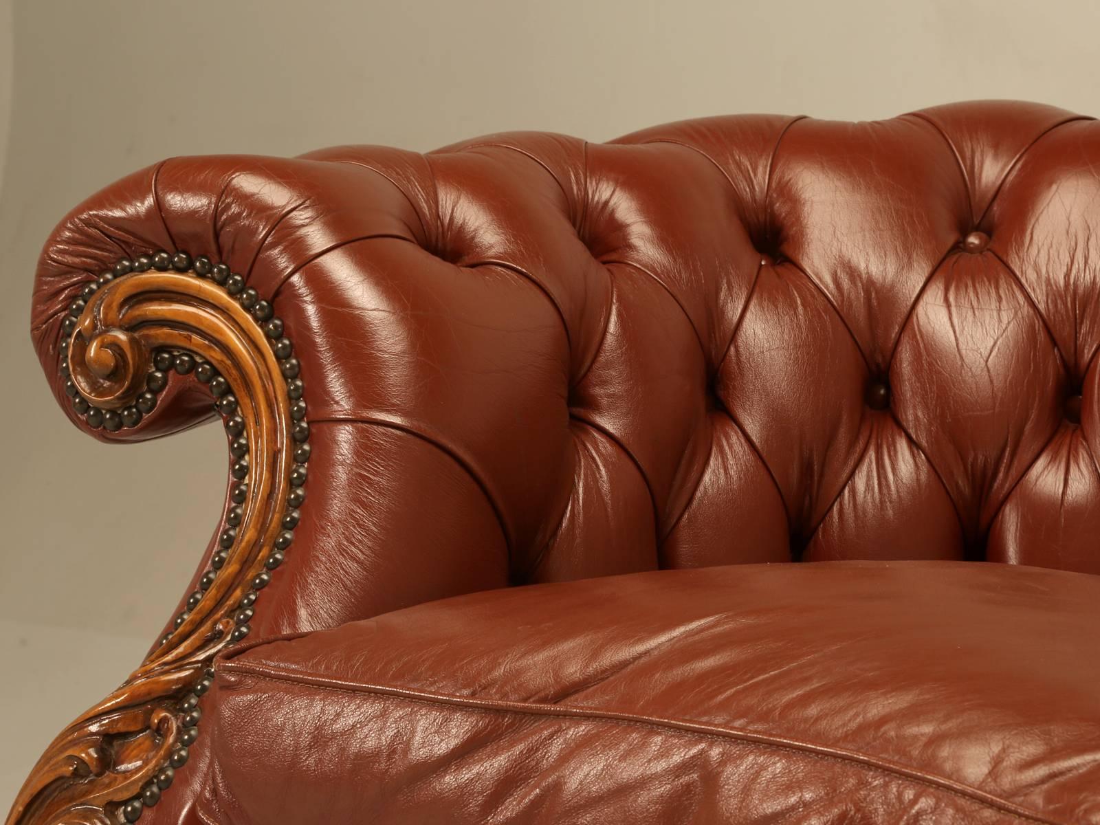 Mid-20th Century French Leather Tufted Chesterfield Style Sofa