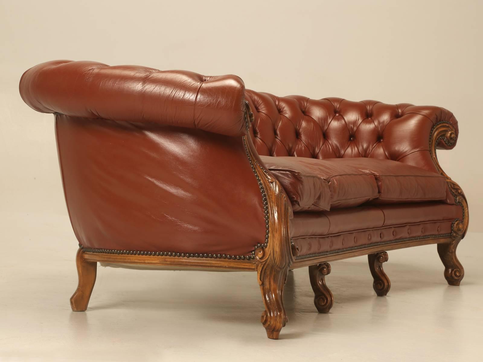 French Leather Tufted Chesterfield Style Sofa 5