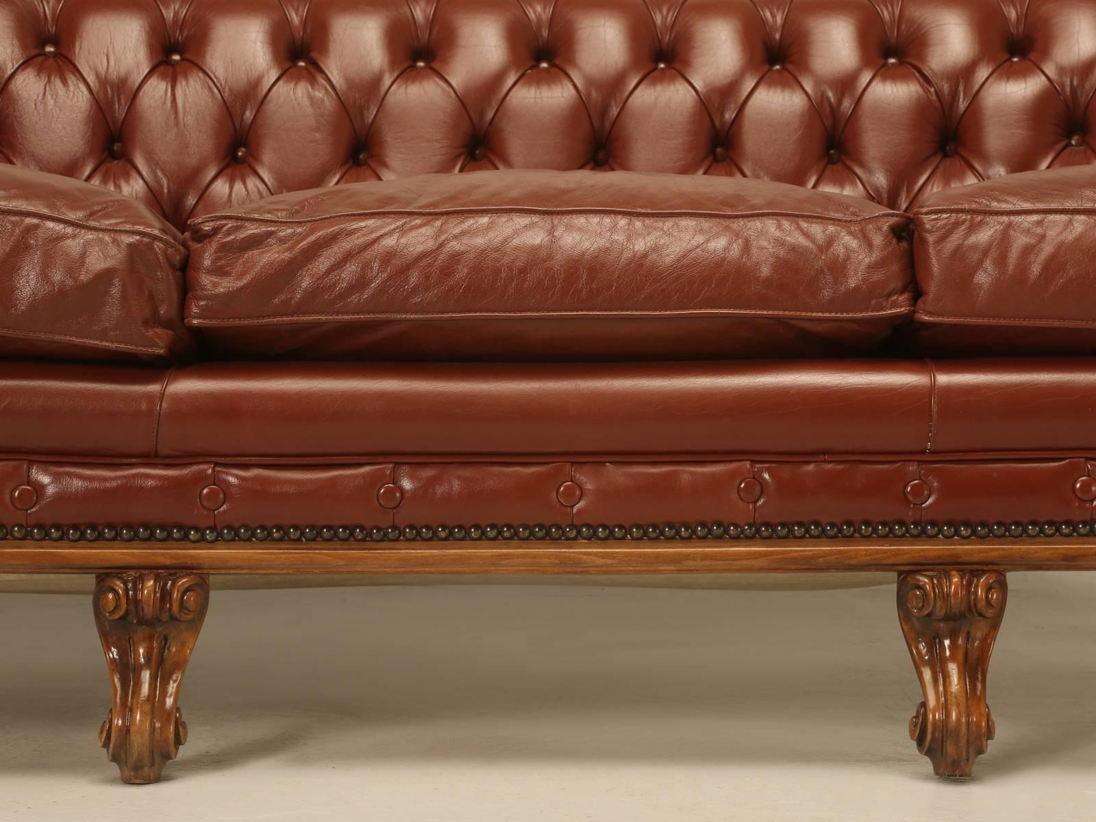 French Leather Tufted Chesterfield Style Sofa 4