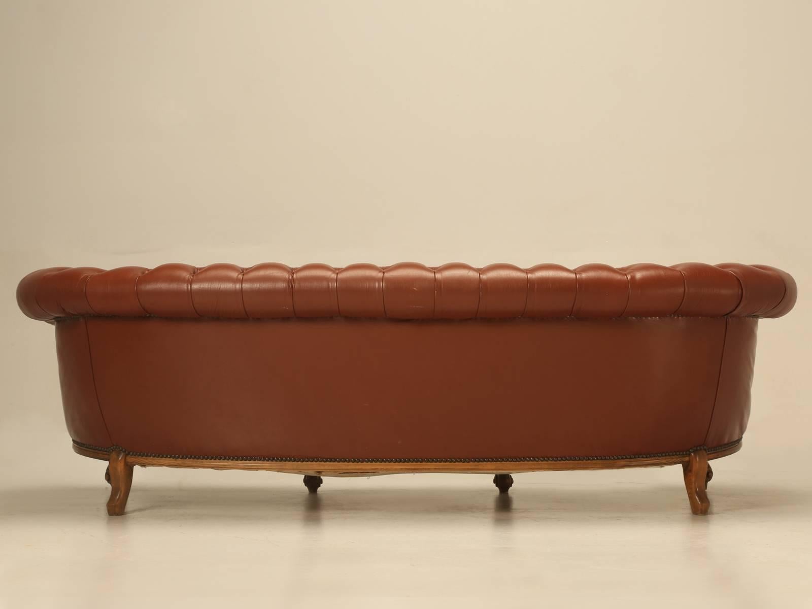 French Leather Tufted Chesterfield Style Sofa 6