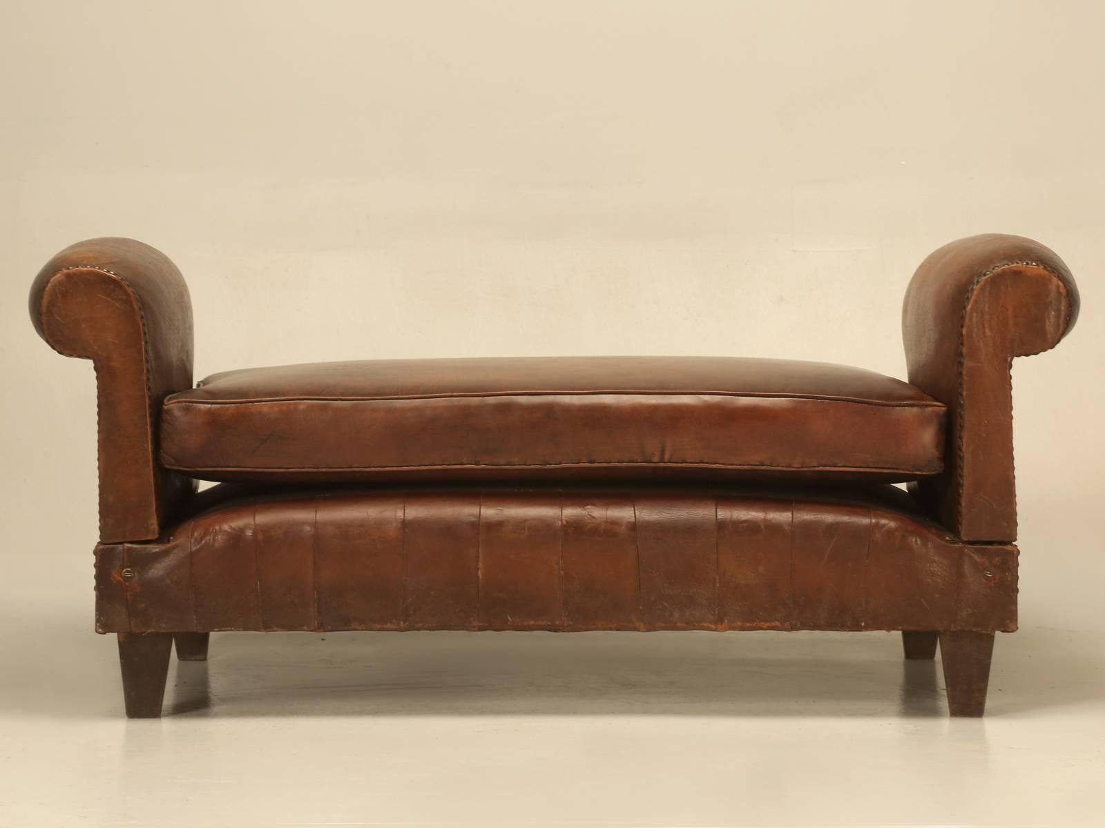 Antique French Leather Day Bed, circa 1930s 1