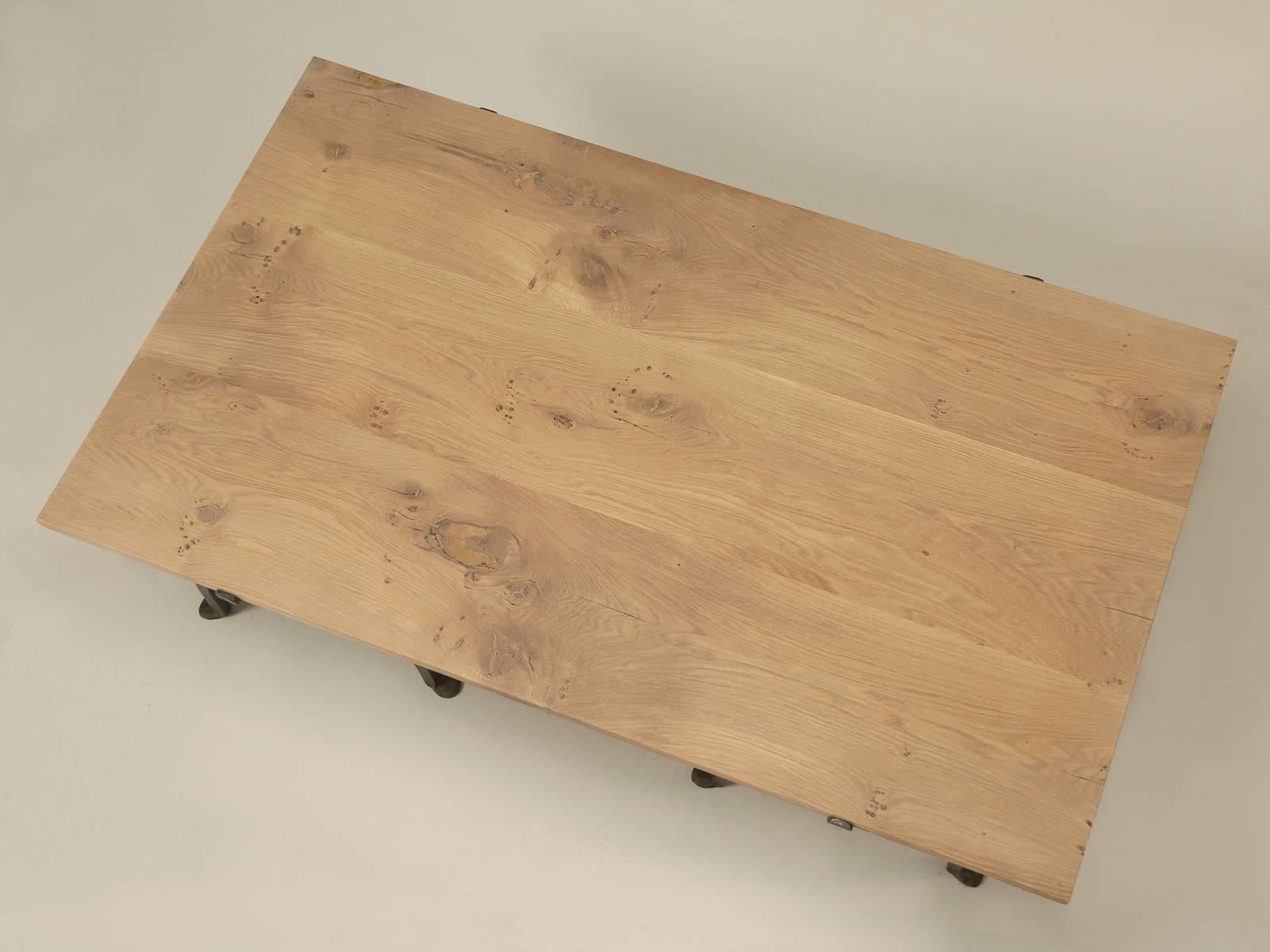 Country French Oak and Wrought Iron Coffee Table