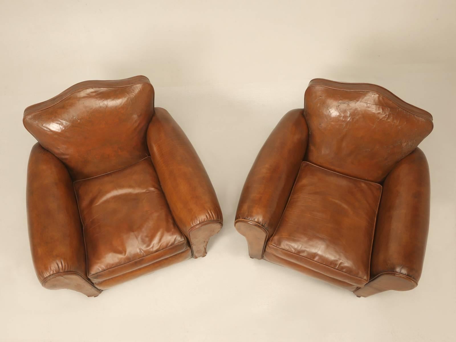 French Leather Club Chairs from the 1930s In Good Condition In Chicago, IL