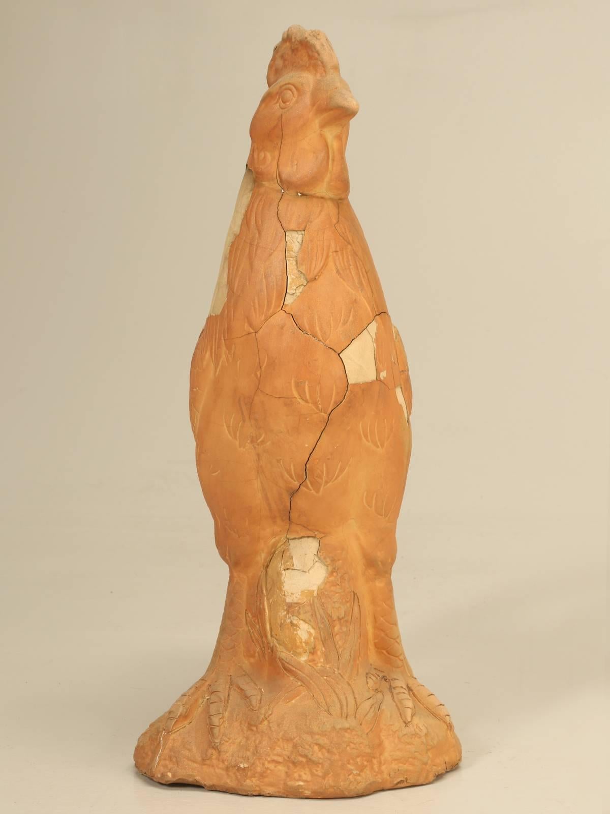 French Terra Cotta Rooster In Distressed Condition In Chicago, IL