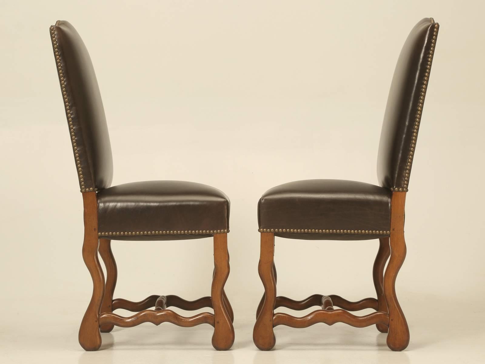 Pair Vintage French Leather Side Chairs 4