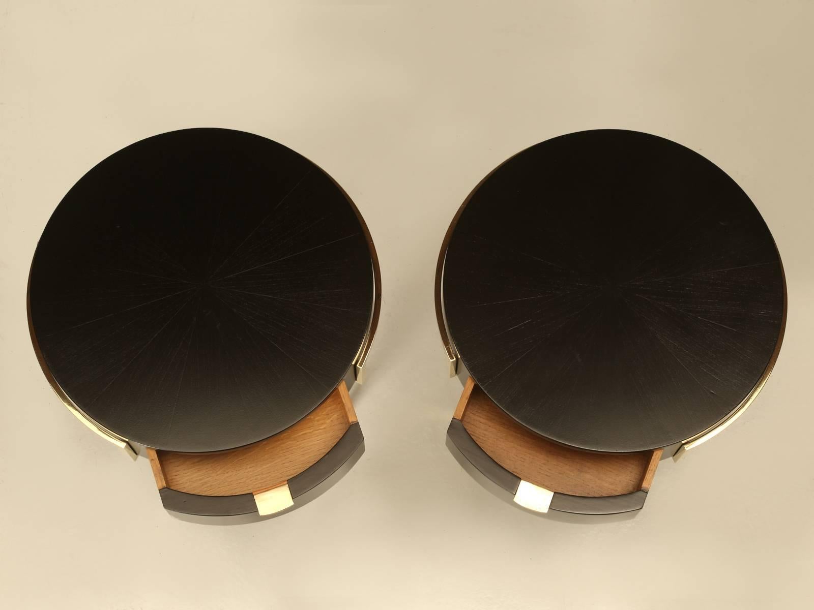 Pair of beautiful, very well executed ebonized Mid-Century Modern side tables with exquisite craftsmanship. Although purchased in France, these could easily be Italian or Scandinavian. The quality is quite something and most likely were made by a