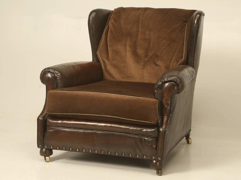 Hand-Crafted French Leather Club Chairs Mohair Down Filled Cushions, Beyond Comfortable  For Sale