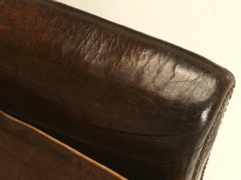 French Leather Club Chairs Mohair Down Filled Cushions, Beyond Comfortable  For Sale 2