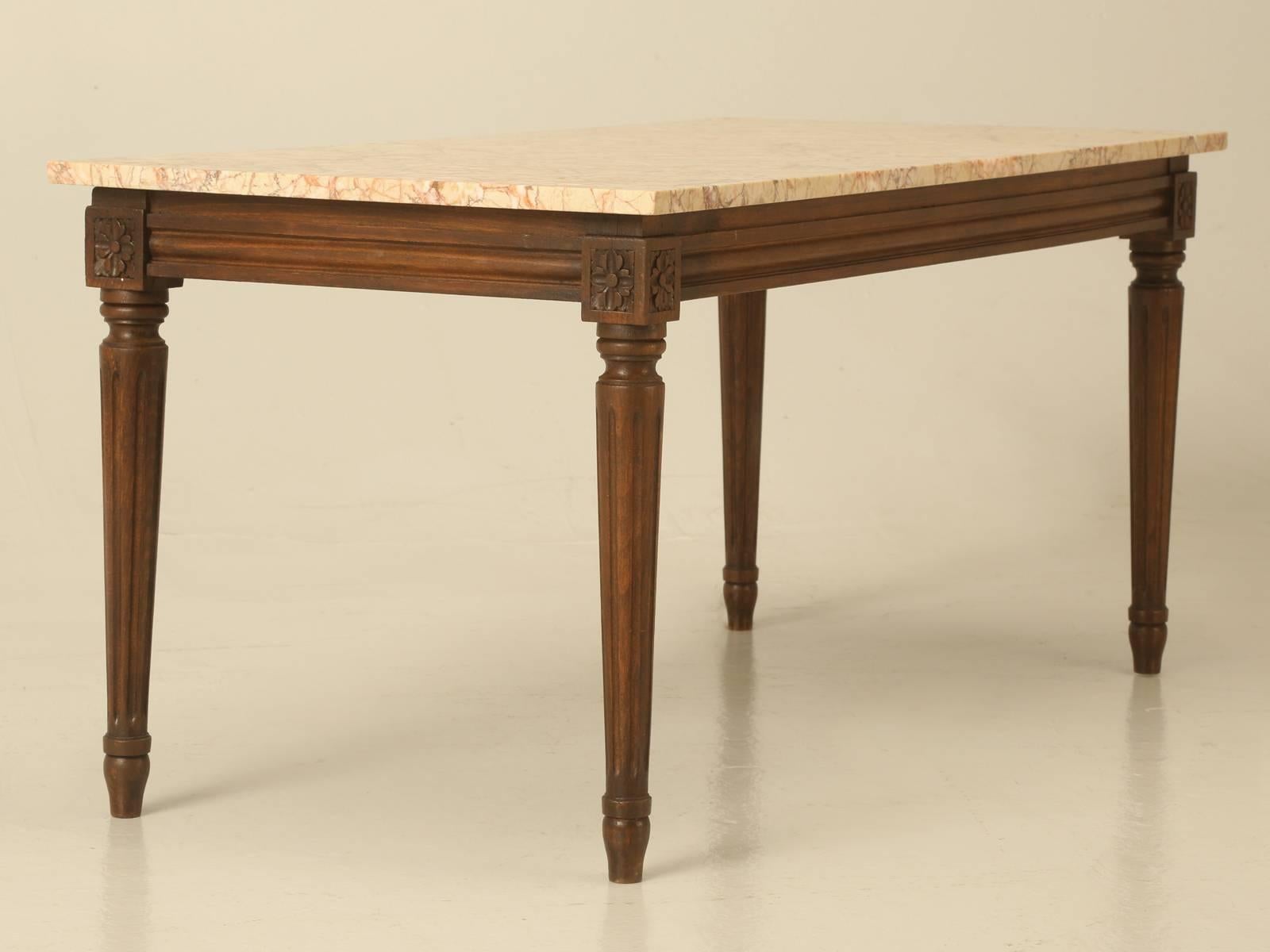 Hand-Crafted French Coffee Table in Louis XVI Style with Marble Top For Sale