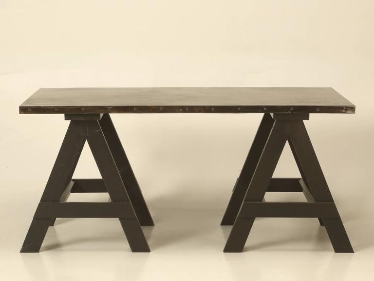Industrial Zinc Top Desk or Kitchen Table at 1stDibs