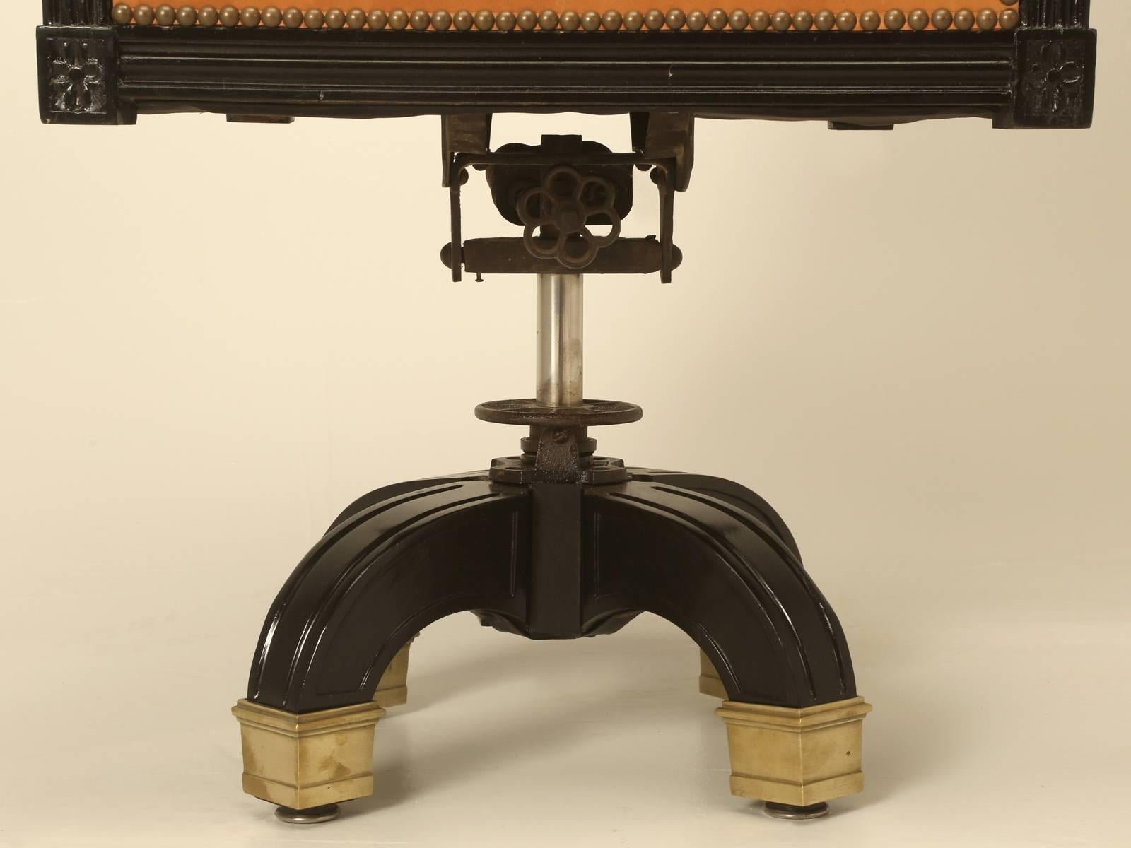 Mid-20th Century French Louis XVI Style Desk Chair, Ebonized Mahogany with Saddle Leather