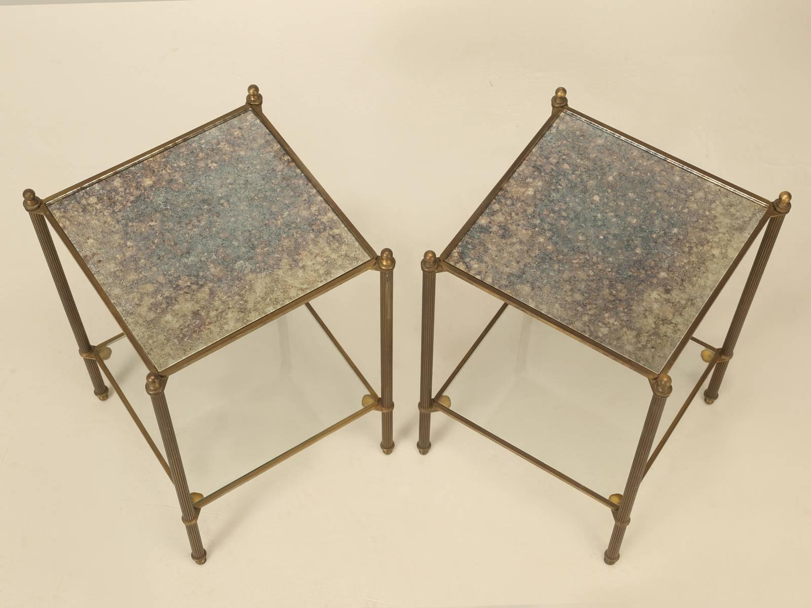 French Mid-Century Modern, pair of side tables, or if you prefer, end tables. These were purchased in the port town of Marseilles, France.

Height provided does not include the 1.25