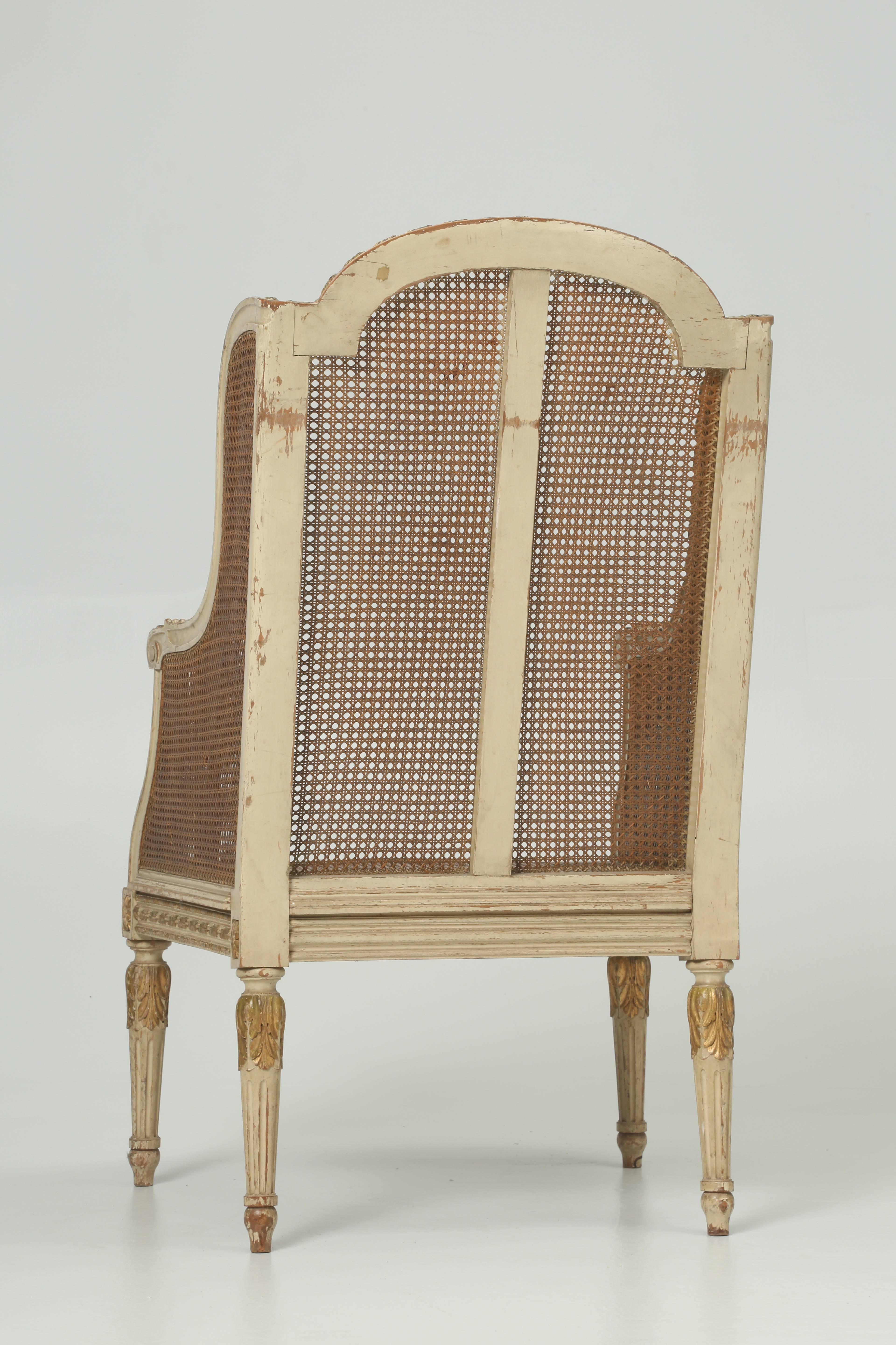 French Louis XVI Style Bergère Chair or Wingback in Original Paint 6