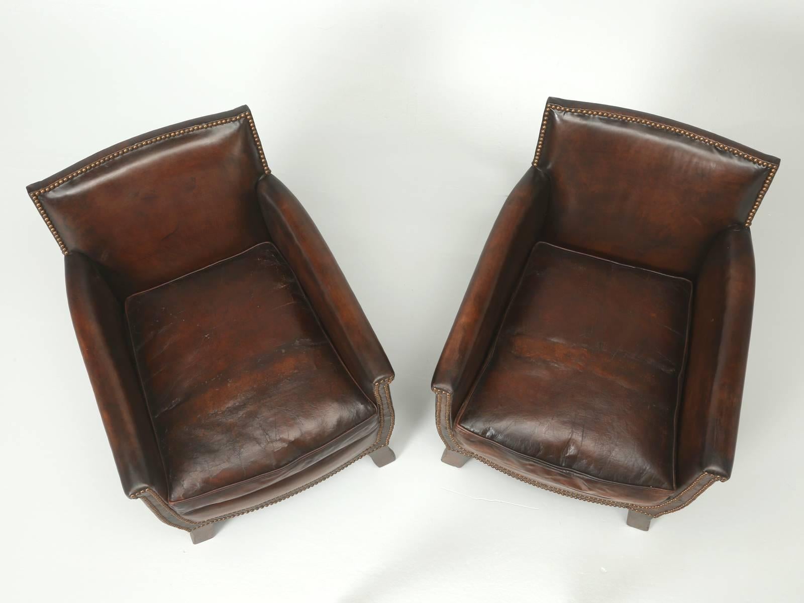 Art Deco French Leather Club Chairs