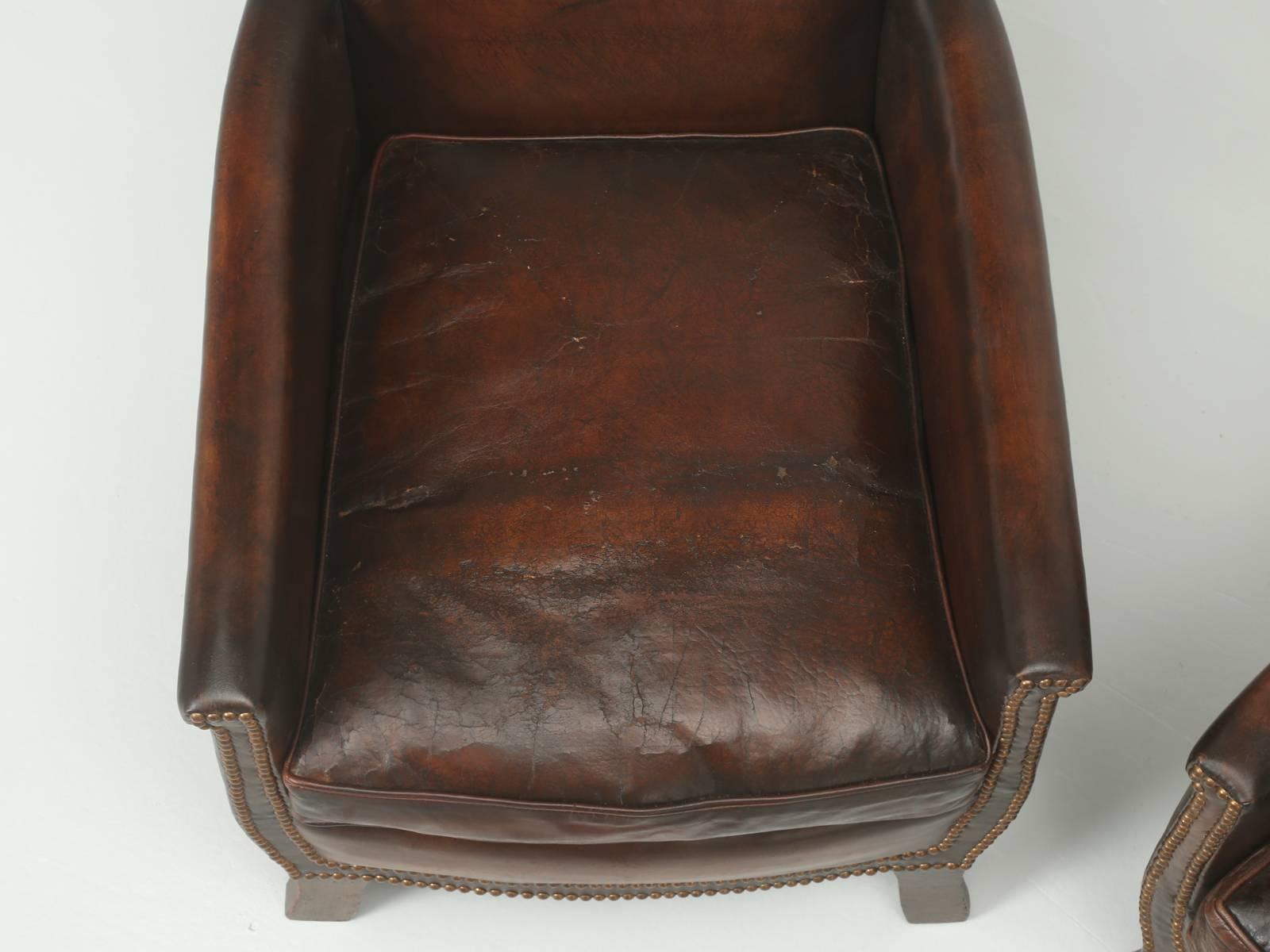 French Leather Club Chairs In Good Condition In Chicago, IL